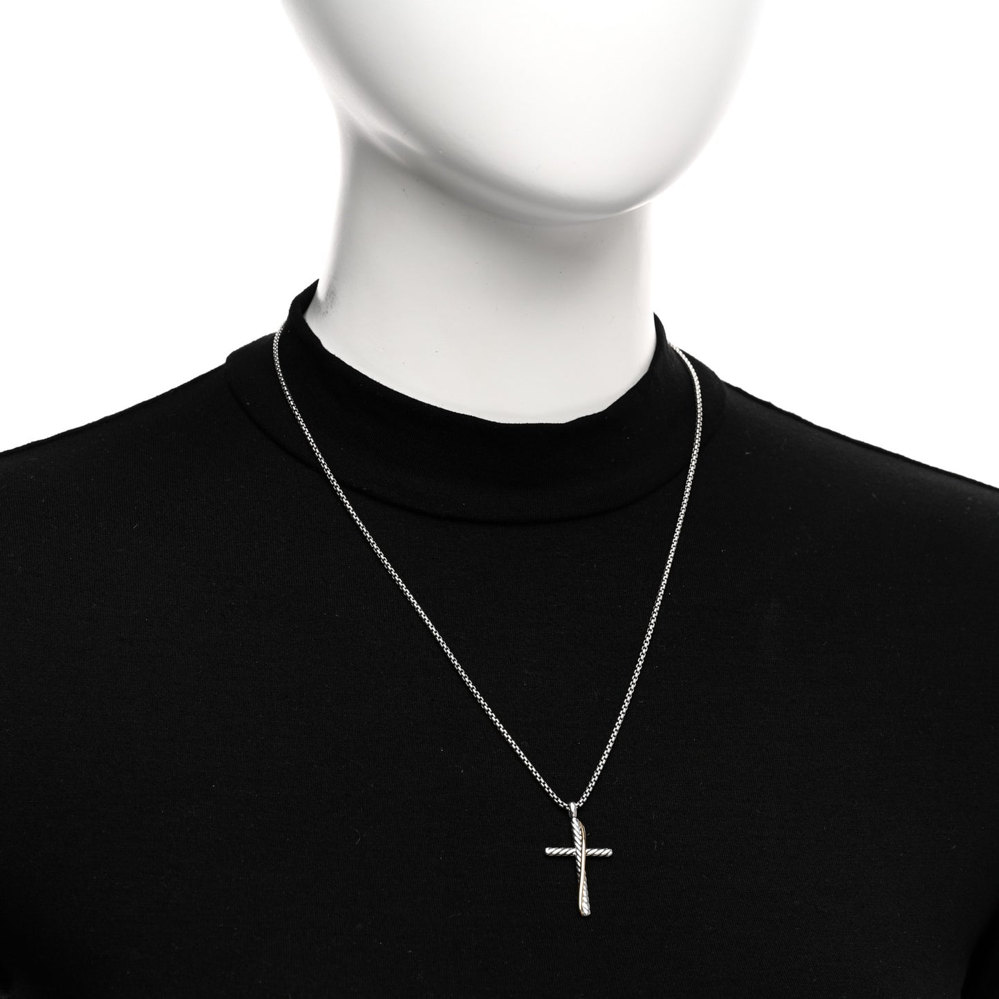 Sterling Silver 18K Yellow Gold 35mm Crossover Cross Necklace