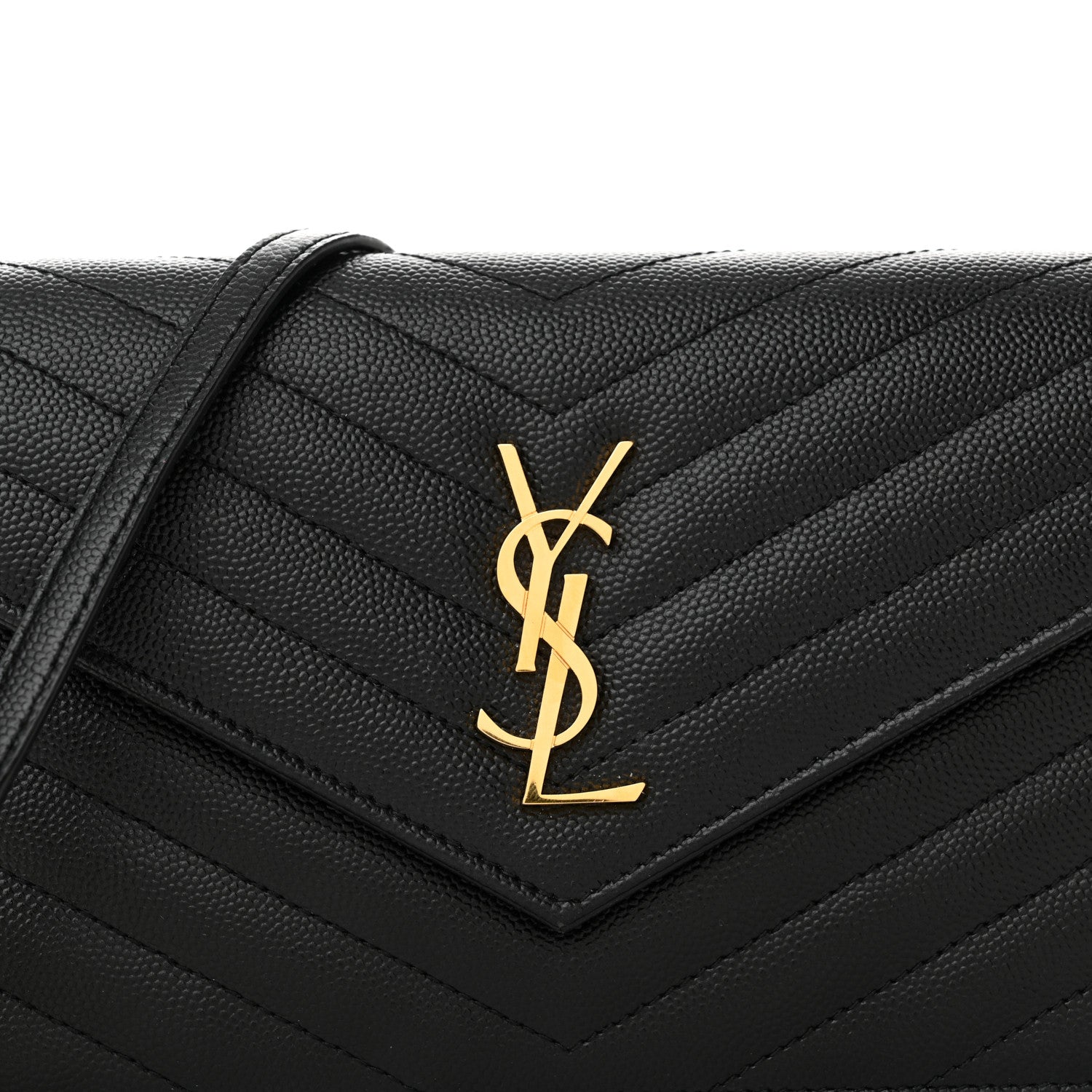 Saint Laurent Grain De Poudre Matelasse Chevron Monogram Envelope Chain Wallet Black 8 of 13