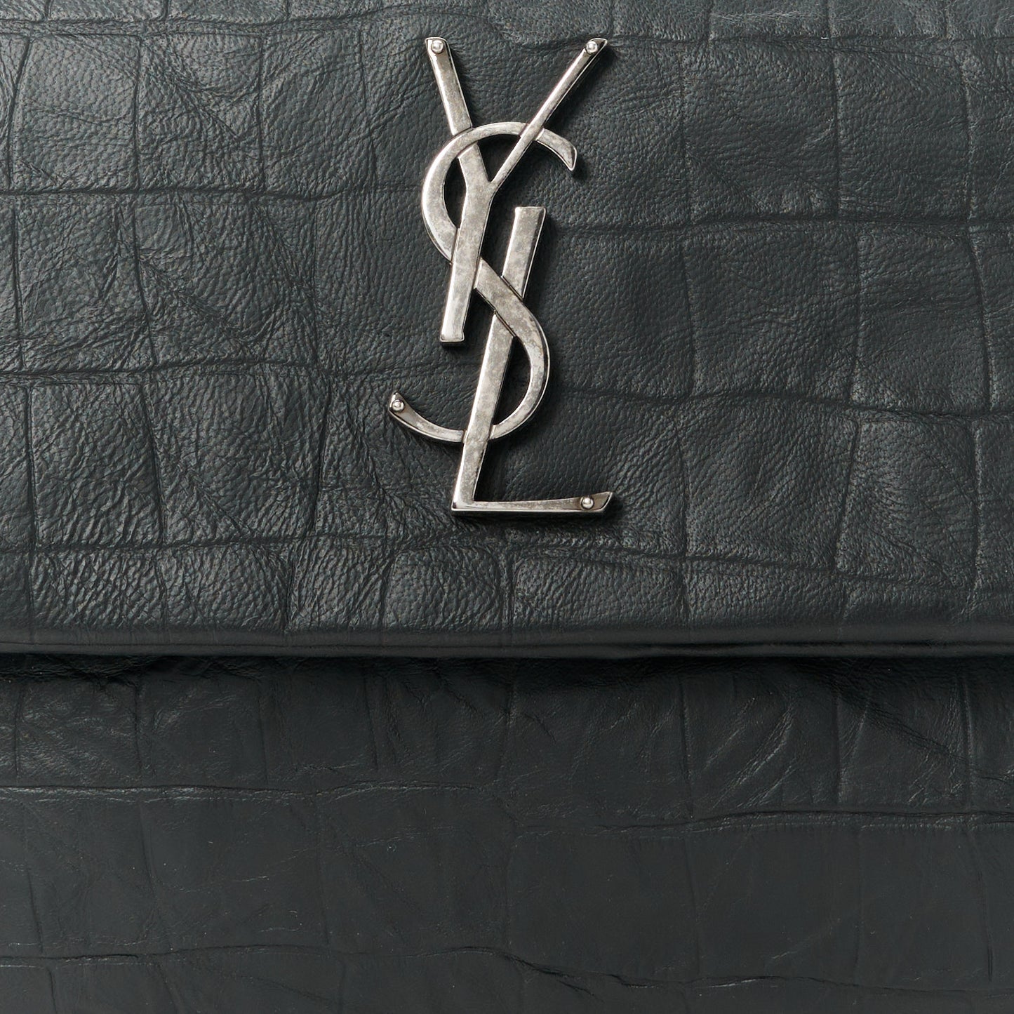Calfskin Crocodile Embossed Medium West Hollywood Monogram Fold-Over Black