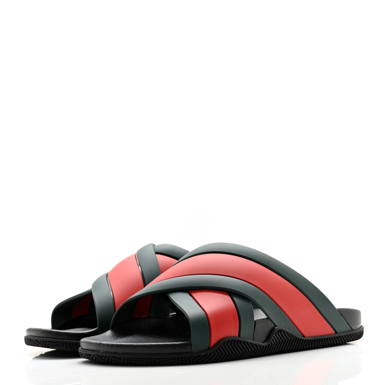 Gucci Rubber Web Womens Criss Cross Slide Sandals 40 Green Red 3 of 10