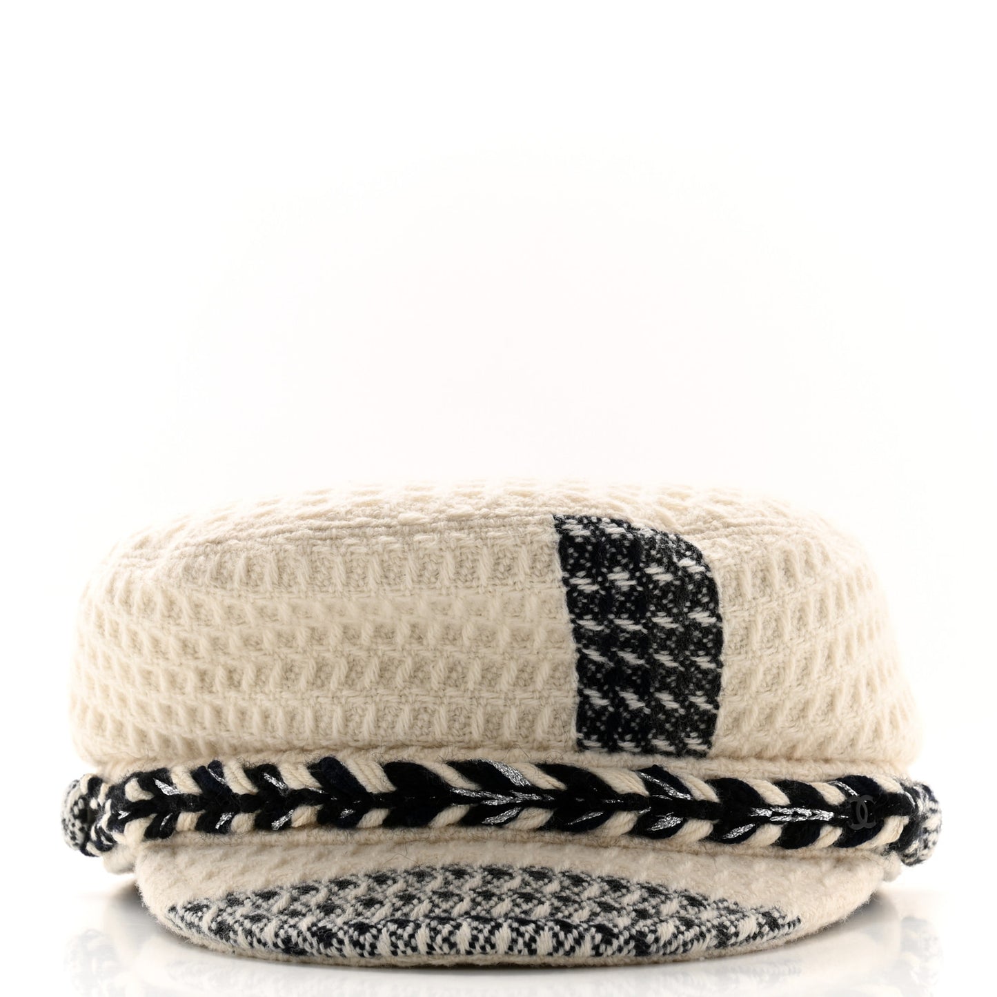 Tweed Hamburg Metier D'Art Sailor Cap Hat L White Black