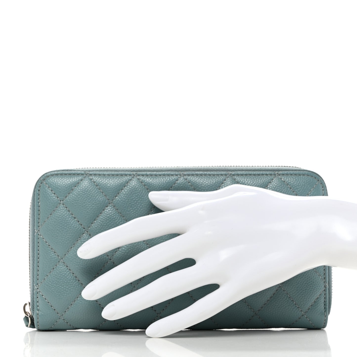 Caviar Quilted Large Gusset Zip Around Wallet Light Blue