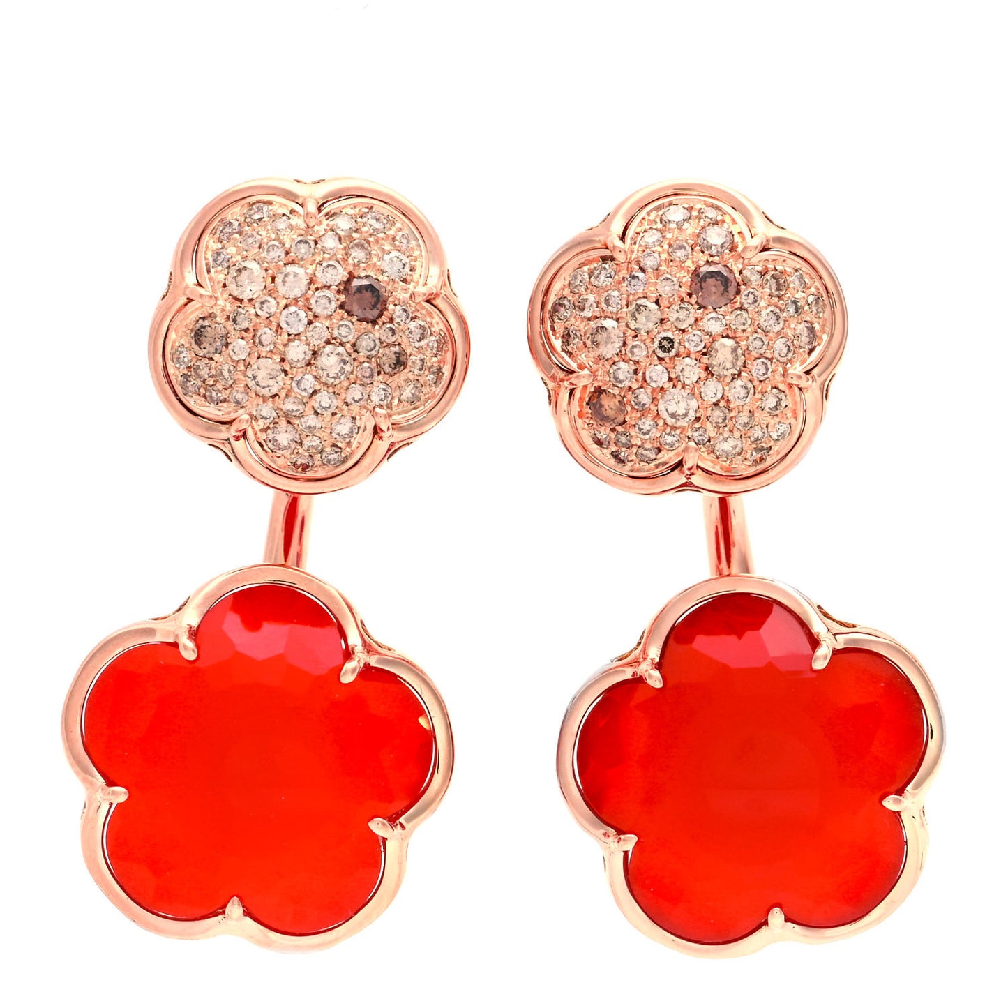 18K Rose Gold Diamond Carnelian Bon Ton Jacket Earrings