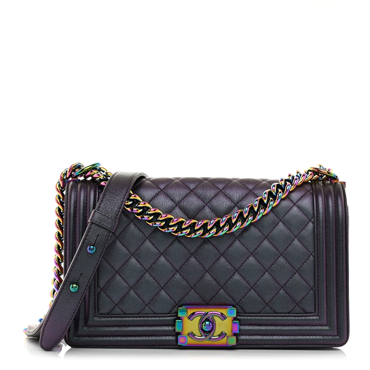 Iridescent Goatskin Quilted Medium Boy Flap Purple