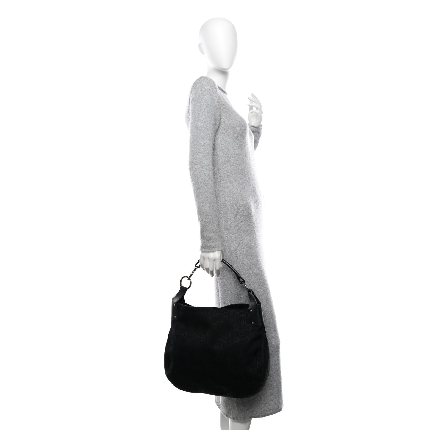Canvas Horsebit Print Hobo Black