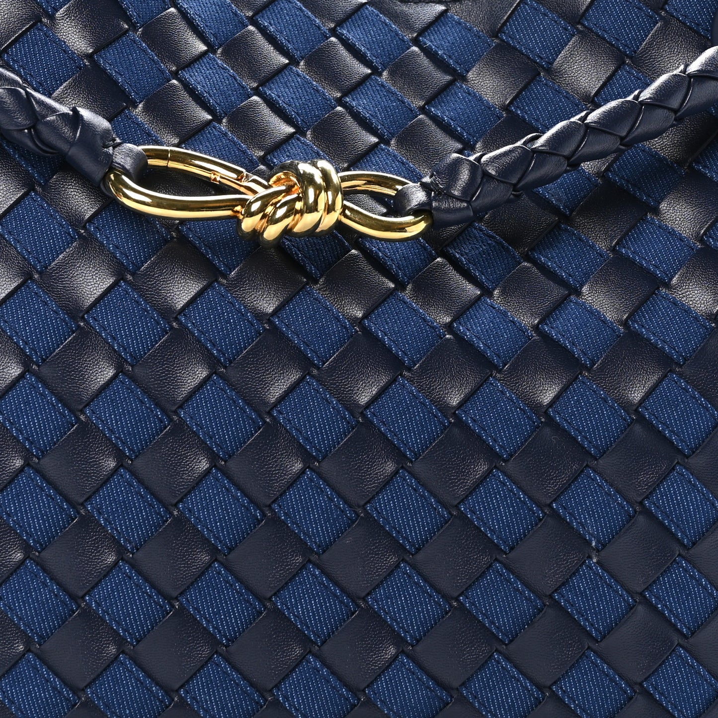 Nappa Intrecciato Denim Medium Andiamo Shoulder Bag Abyss Indigo