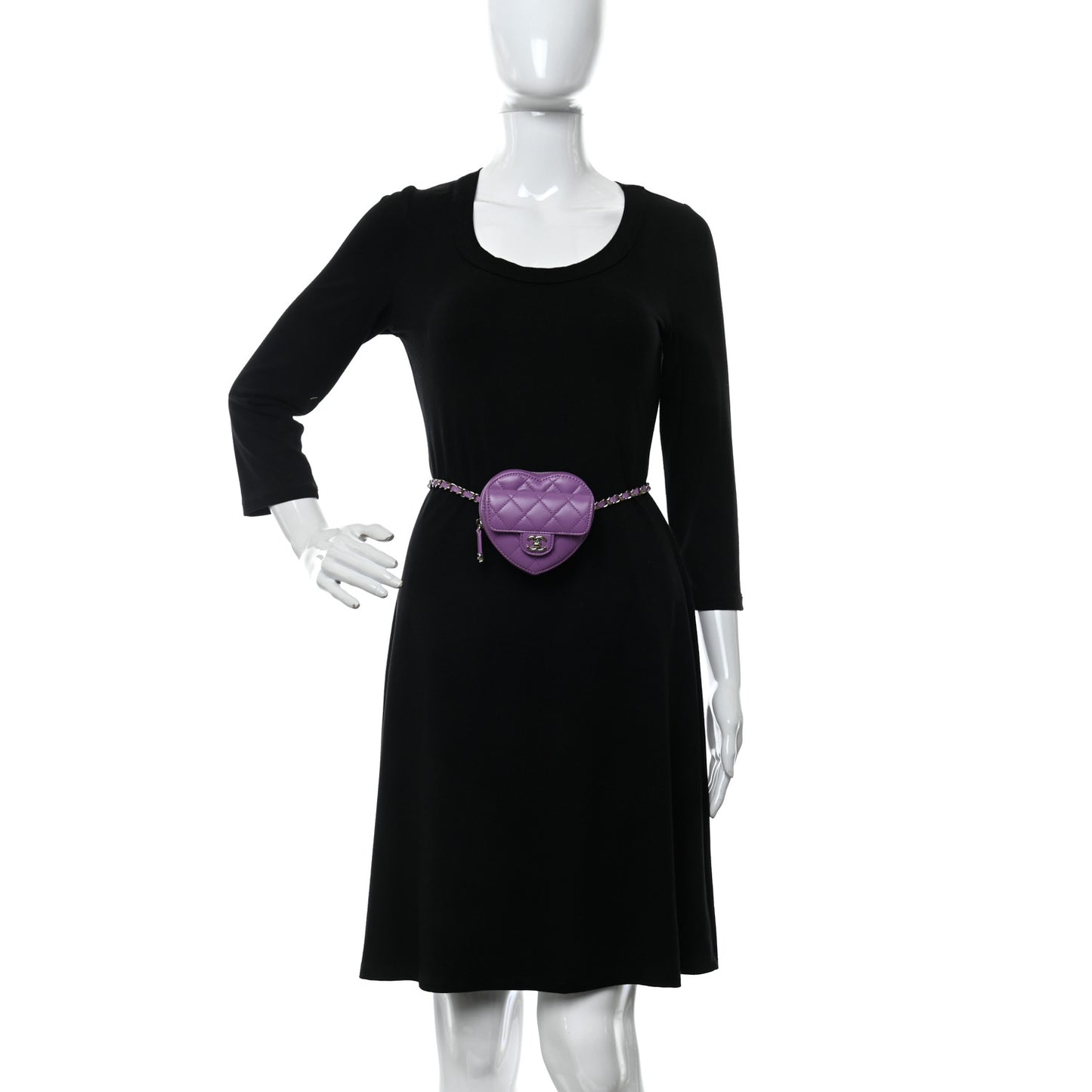 Lambskin Quilted CC In Love Heart Waist Belt Bag With Chain Purple