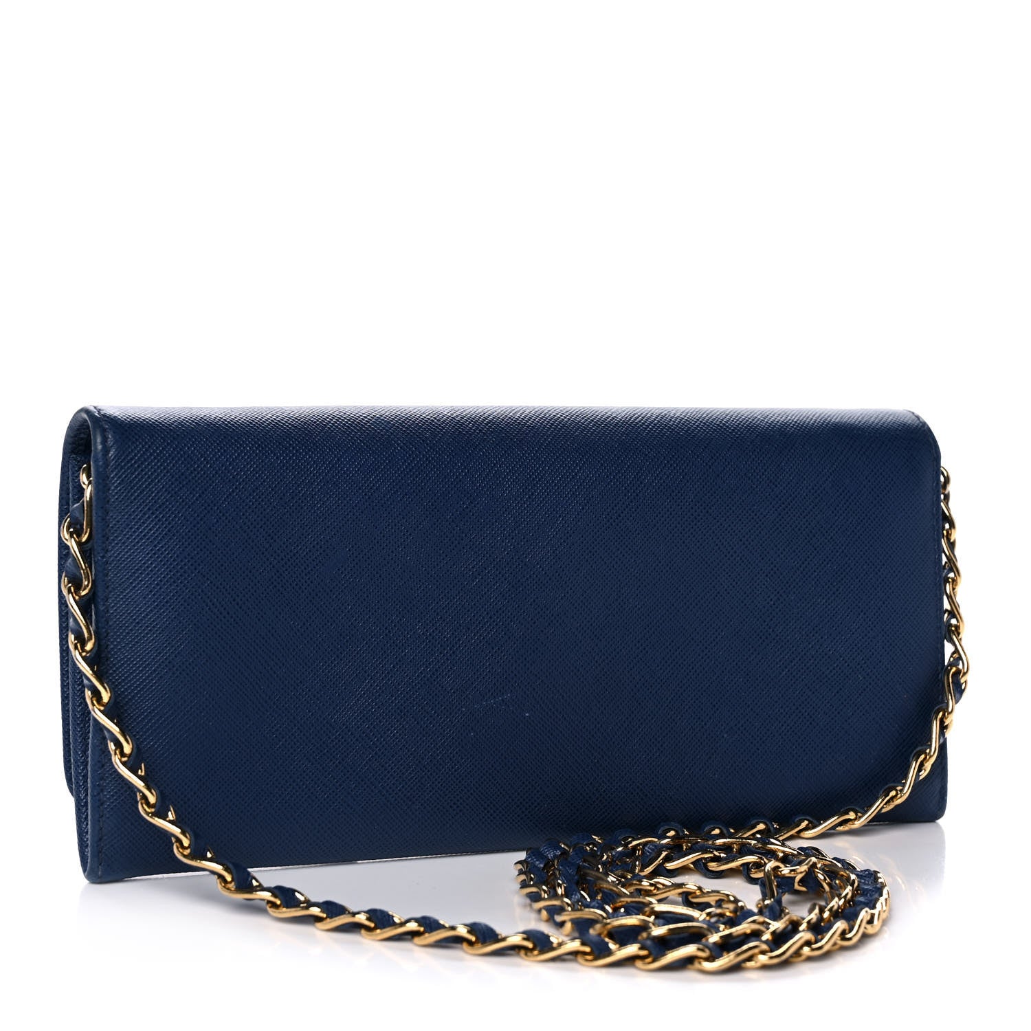 Prada Saffiano Metal Oro Chain Wallet Bleuette 3 of 11