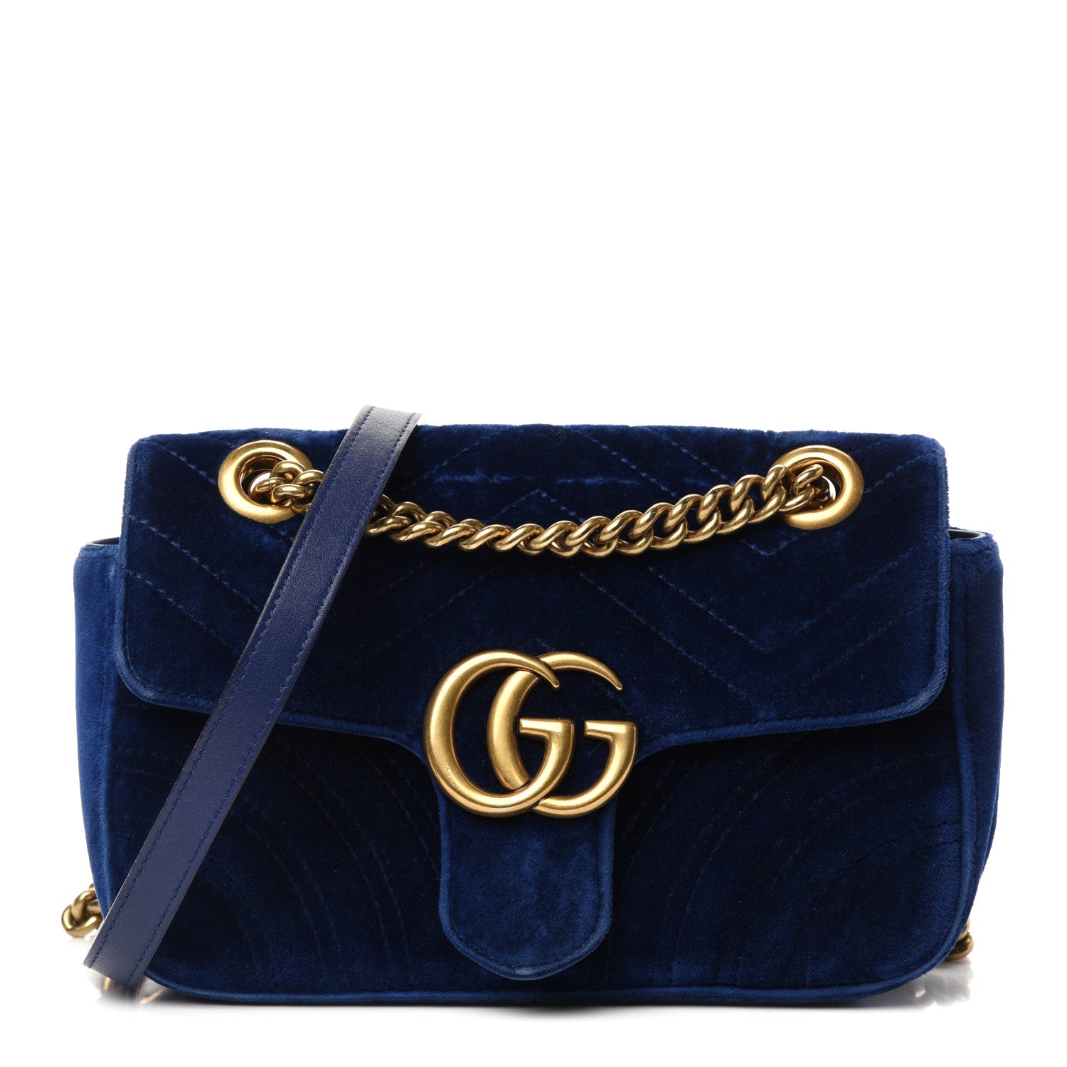 Gucci Velvet Matelasse Mini GG Marmont Shoulder Bag Cobalt Blue 1 of 10