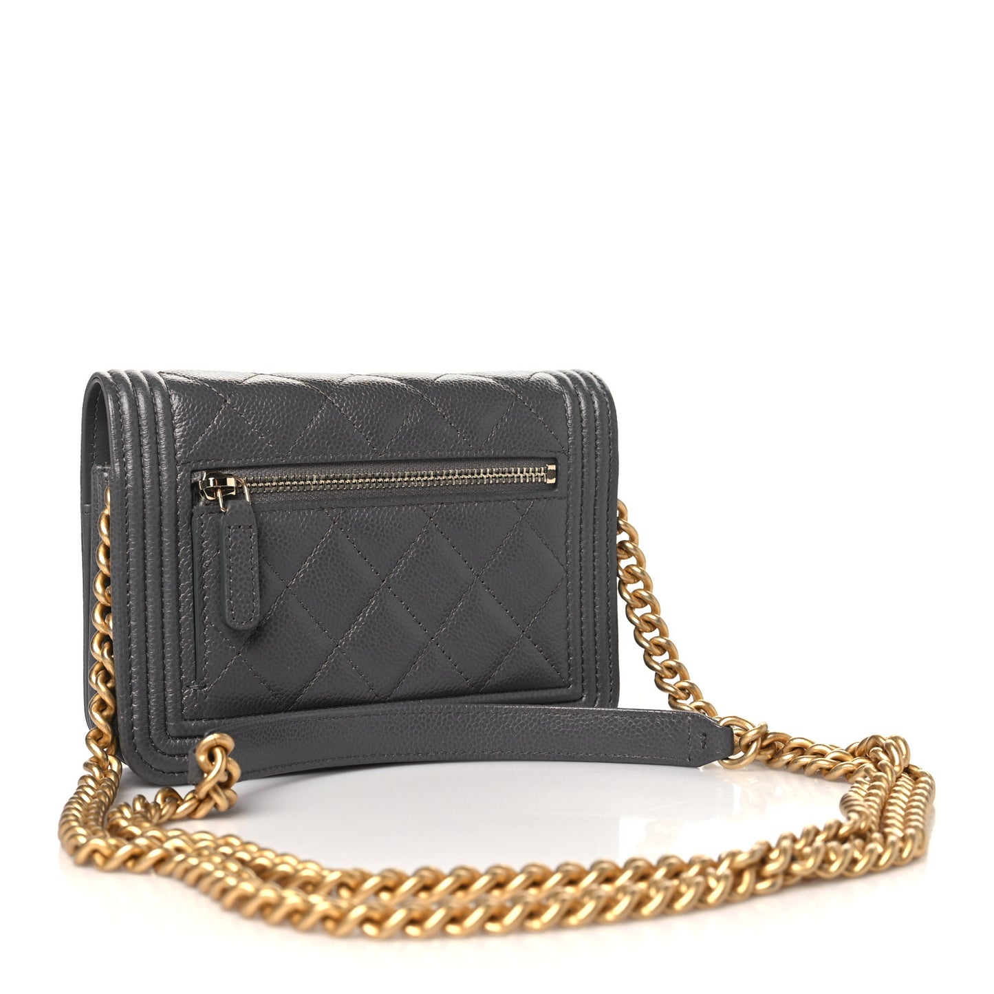 Caviar Quilted Mini Boy Wallet On Chain WOC Dark Gray