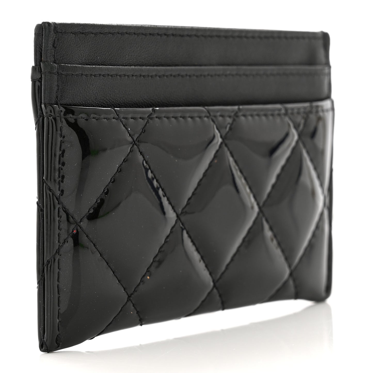 Patent Calfskin Quilted Card Holder Black