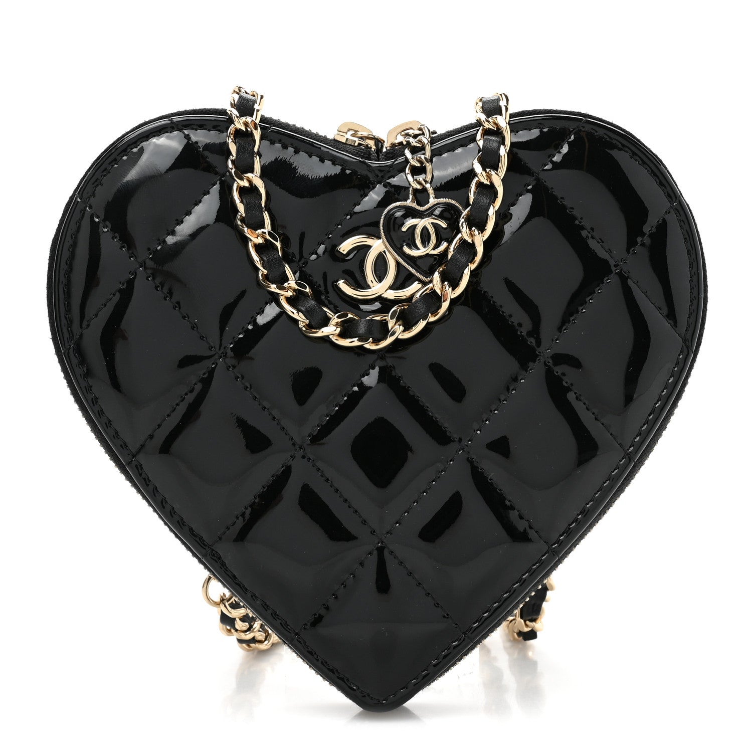 Chanel Patent Calfskin Resin Quilted CC Heart Clutch With Chain Black 3 of 16