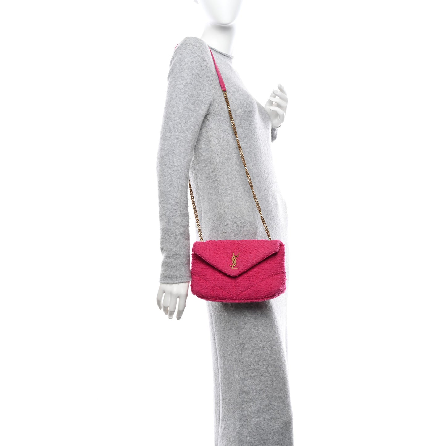 Boucle Tweed Quilted Toy Loulou Puffer Monogram Chain Satchel Magenta