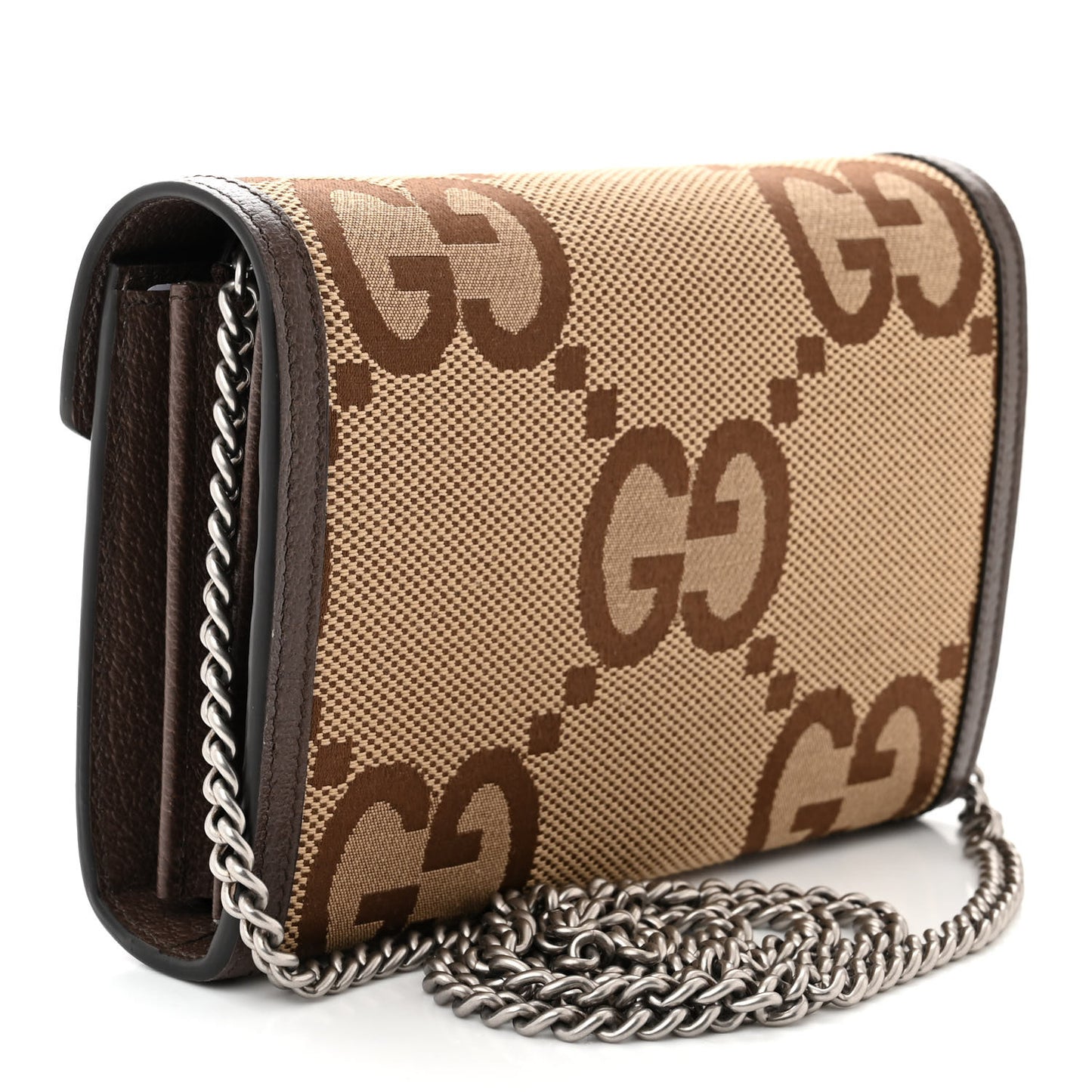 Monogram Jumbo GG Textured Dollar Calfskin Mini Dionysus Chain Wallet Camel Ebony New Acero