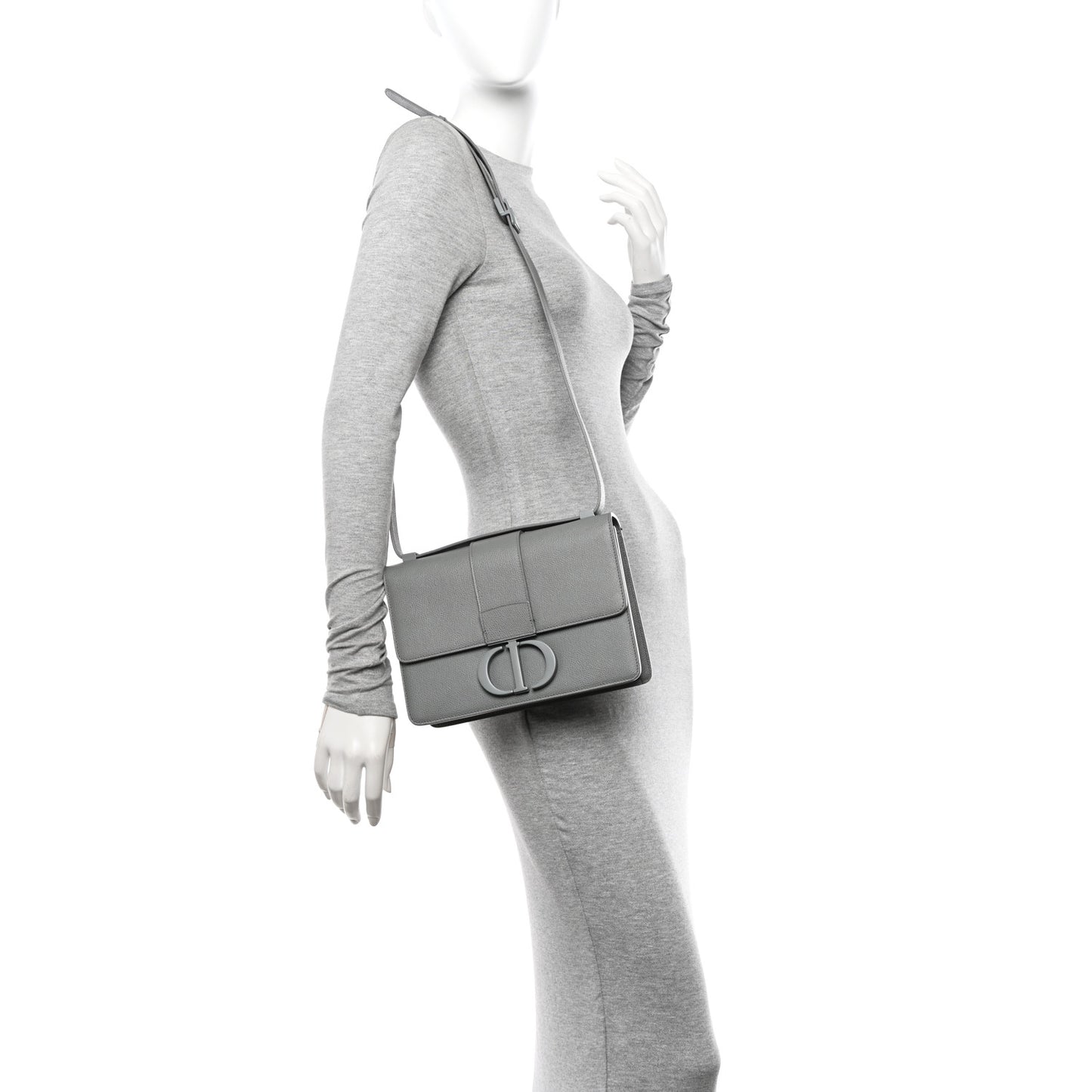 Ultra Matte Grained Calfskin 30 Montaigne Flap Bag Grey