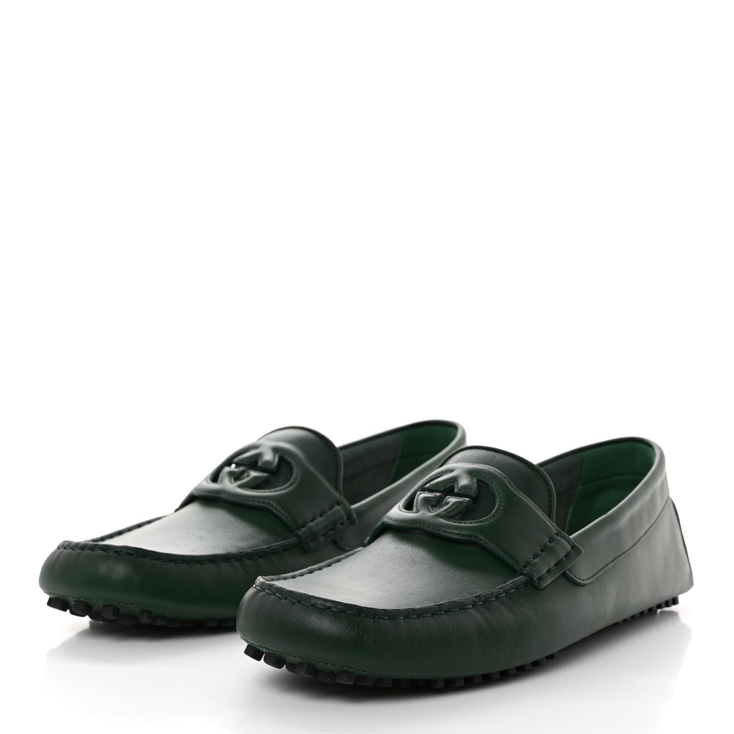 Gucci Soft Clove Calfskin Mens Interlocking G Driver Loafers 12 Vintage Green 3 of 10