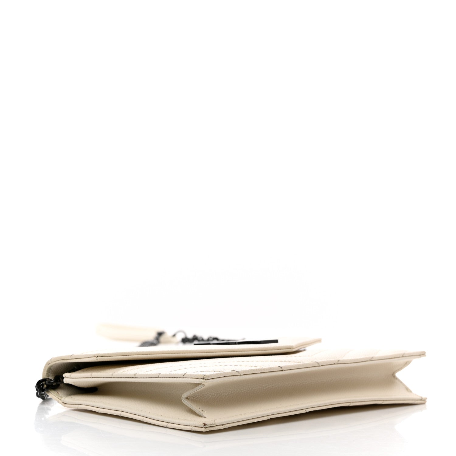 Saint Laurent Grain De Poudre Matelasse Chevron Monogram Envelope Chain Wallet Dove White 4 of 10