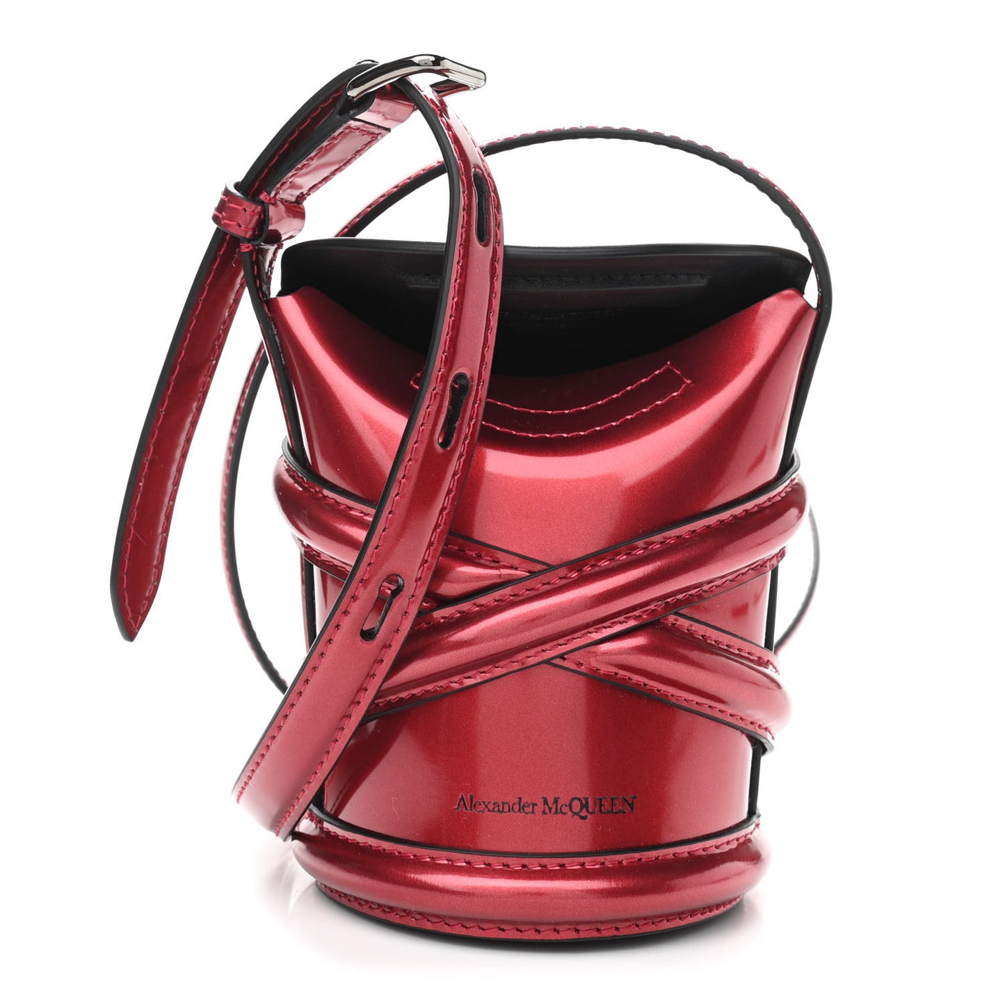 Metallic Calfskin The Curve Small Shoulder Bag Red