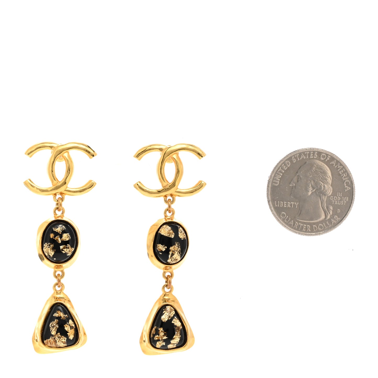Resin CC Drop Earrings Gold Black