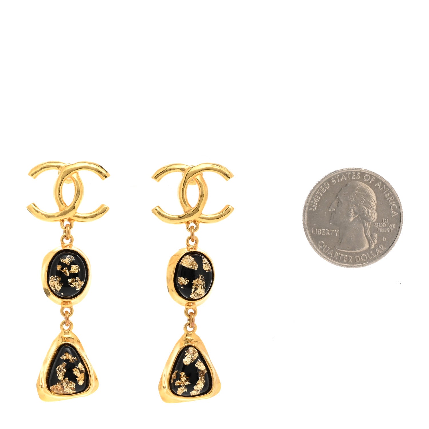Chanel Resin CC Drop Earrings Gold Black 2 of 5