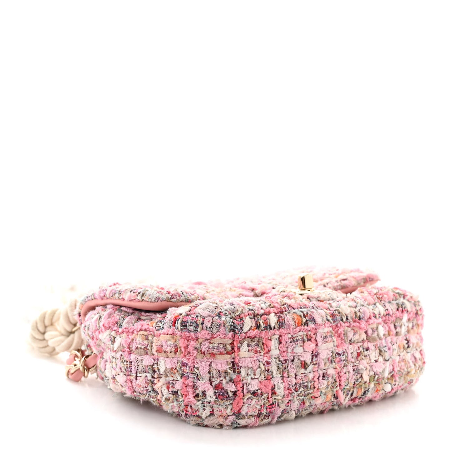 Tweed Mini Pearl Handle Flap Pink Beige Orange Ecru