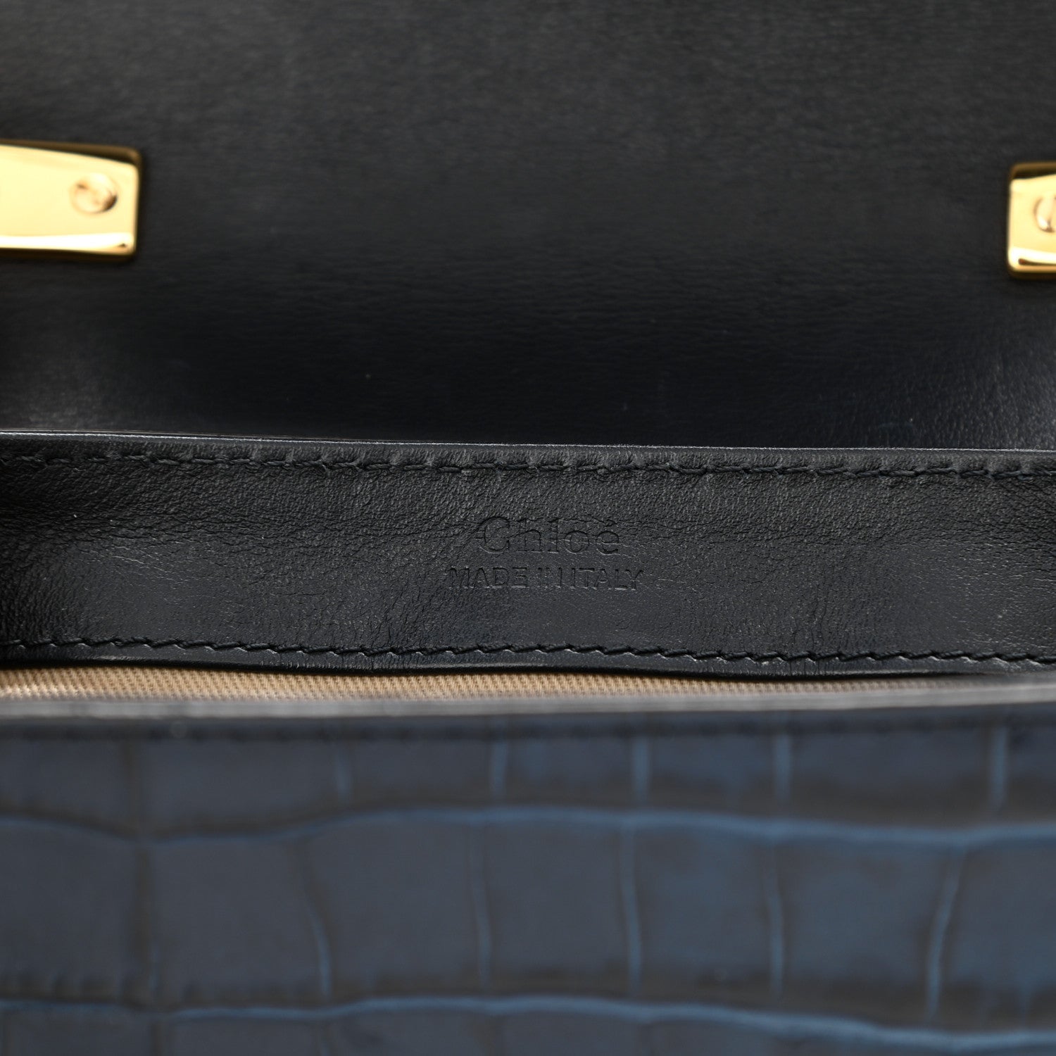 Chloe Calfskin Crocodile Embossed Mini C Double Carry Full Blue 6 of 8