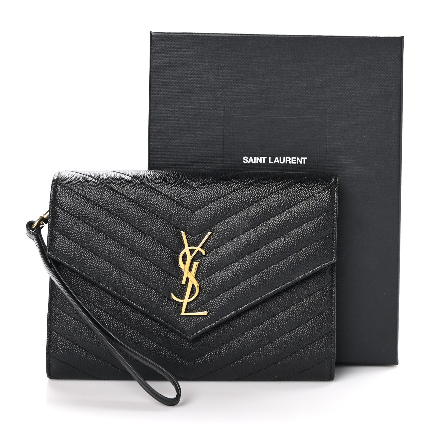 Grain De Poudre Matelasse Chevron Monogram Envelope Clutch Black