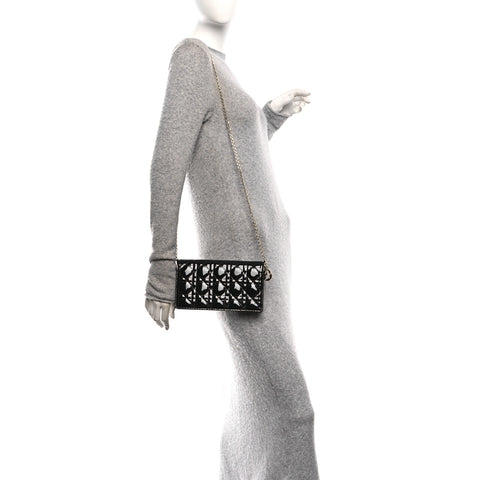 Patent Cannage Lady Dior Convertible Clutch Black