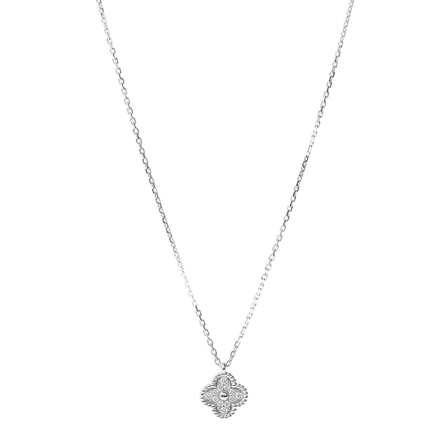 18K White Gold Diamond Sweet Alhambra Pendant Necklace