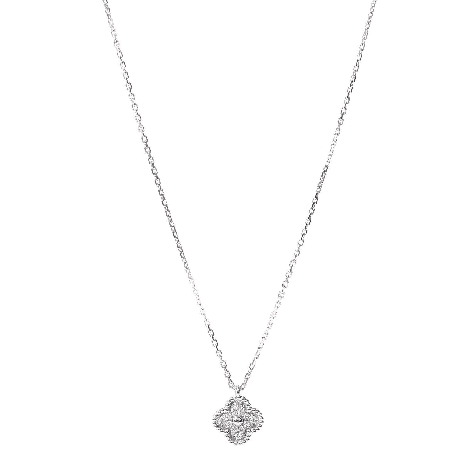 Van Cleef & Arpels 18K White Gold Diamond Sweet Alhambra Pendant Necklace 1 of 4