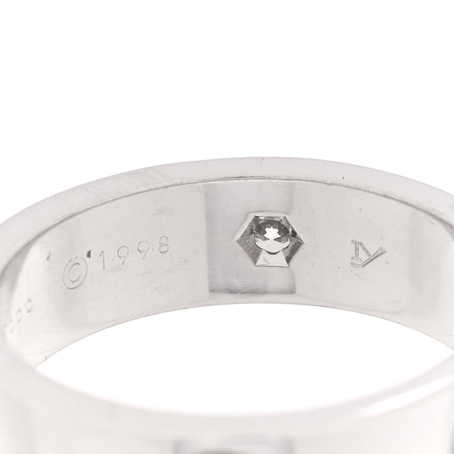 18K White Gold 3 Diamond 5.5mm LOVE Ring 55 7.25