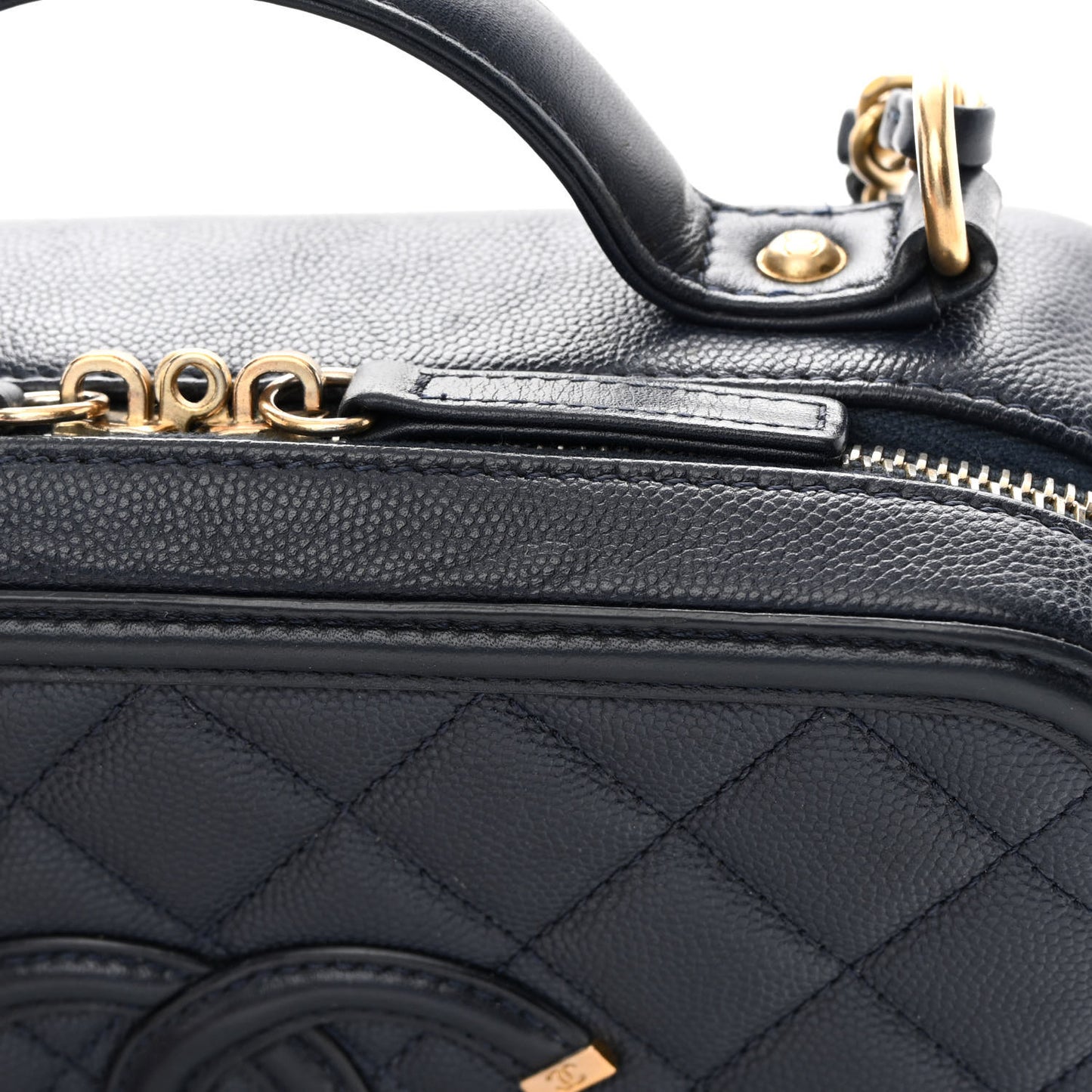 Caviar Quilted Medium CC Filigree Vanity Case Navy