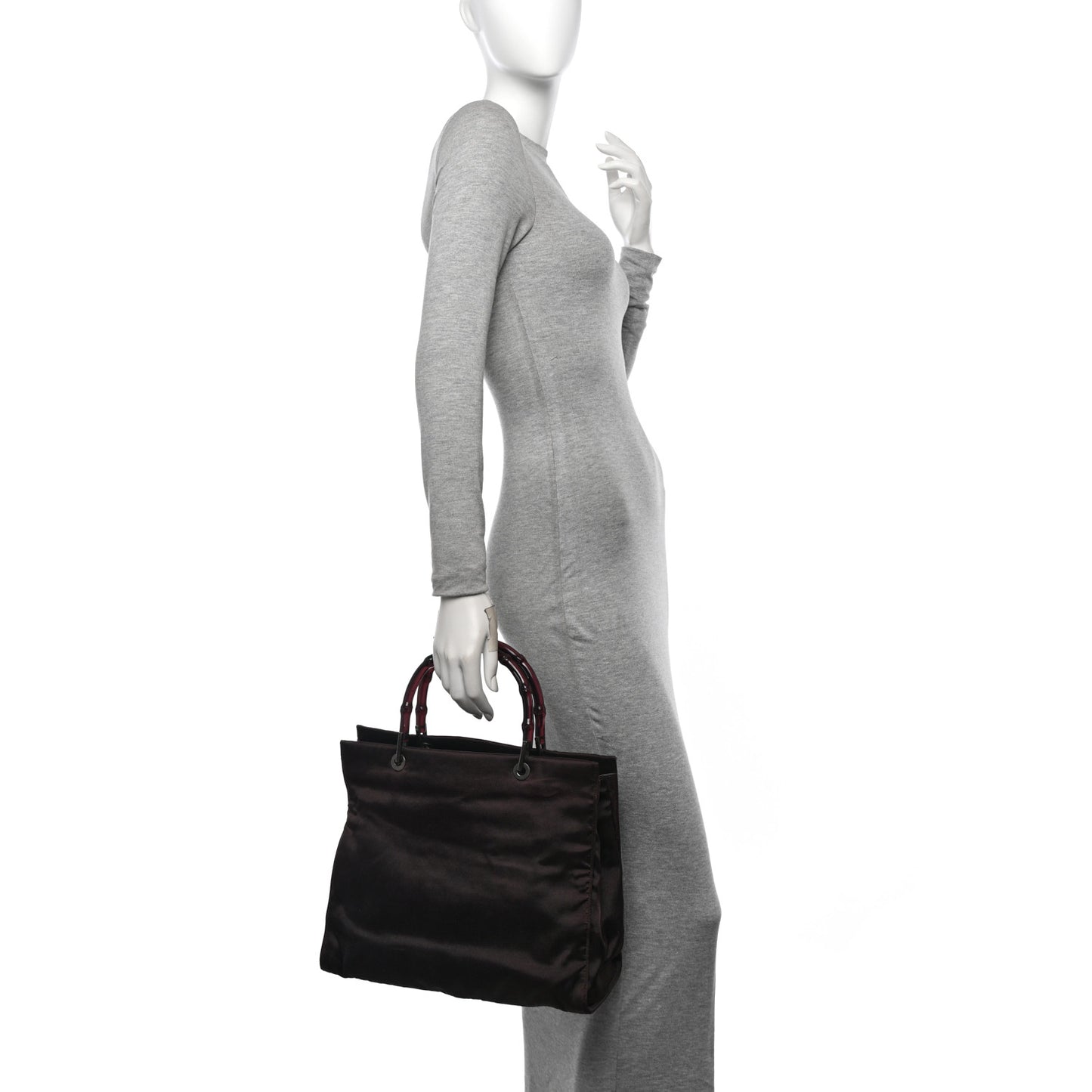 Satin Bamboo Handle Bag Brown