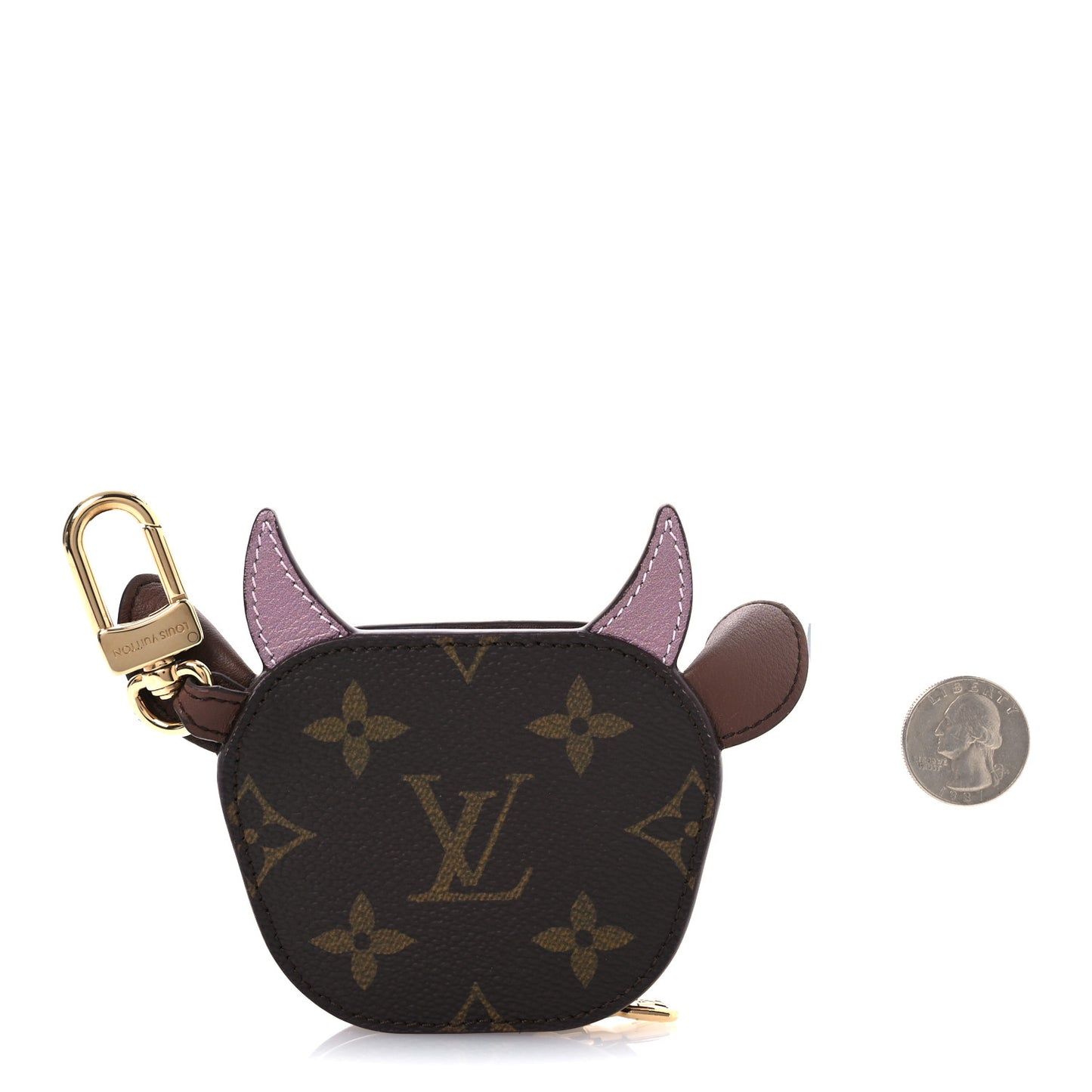 Monogram Calfskin LV Cow Pouch Bag Charm Brown