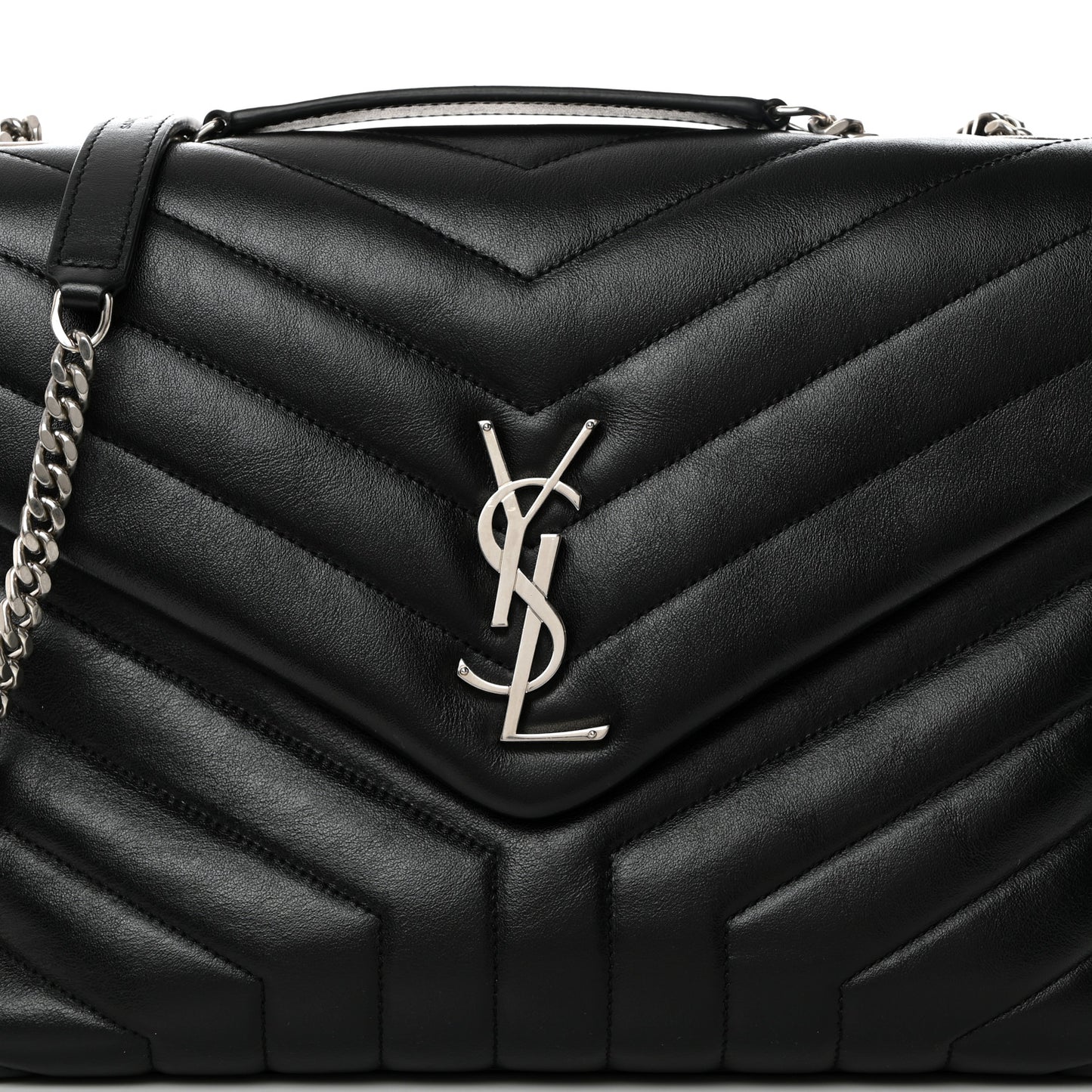 Calfskin Y Quilted Monogram Medium Loulou Chain Satchel Black