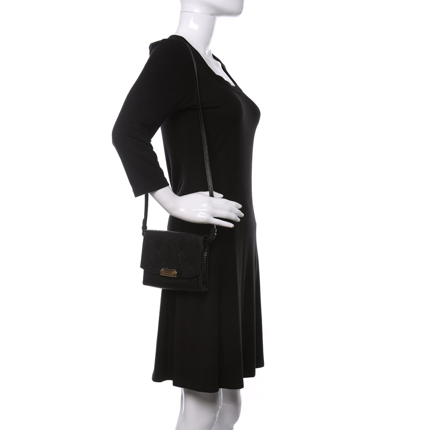 Signature Grain Calfskin Check Embossed Langley Crossbody Black