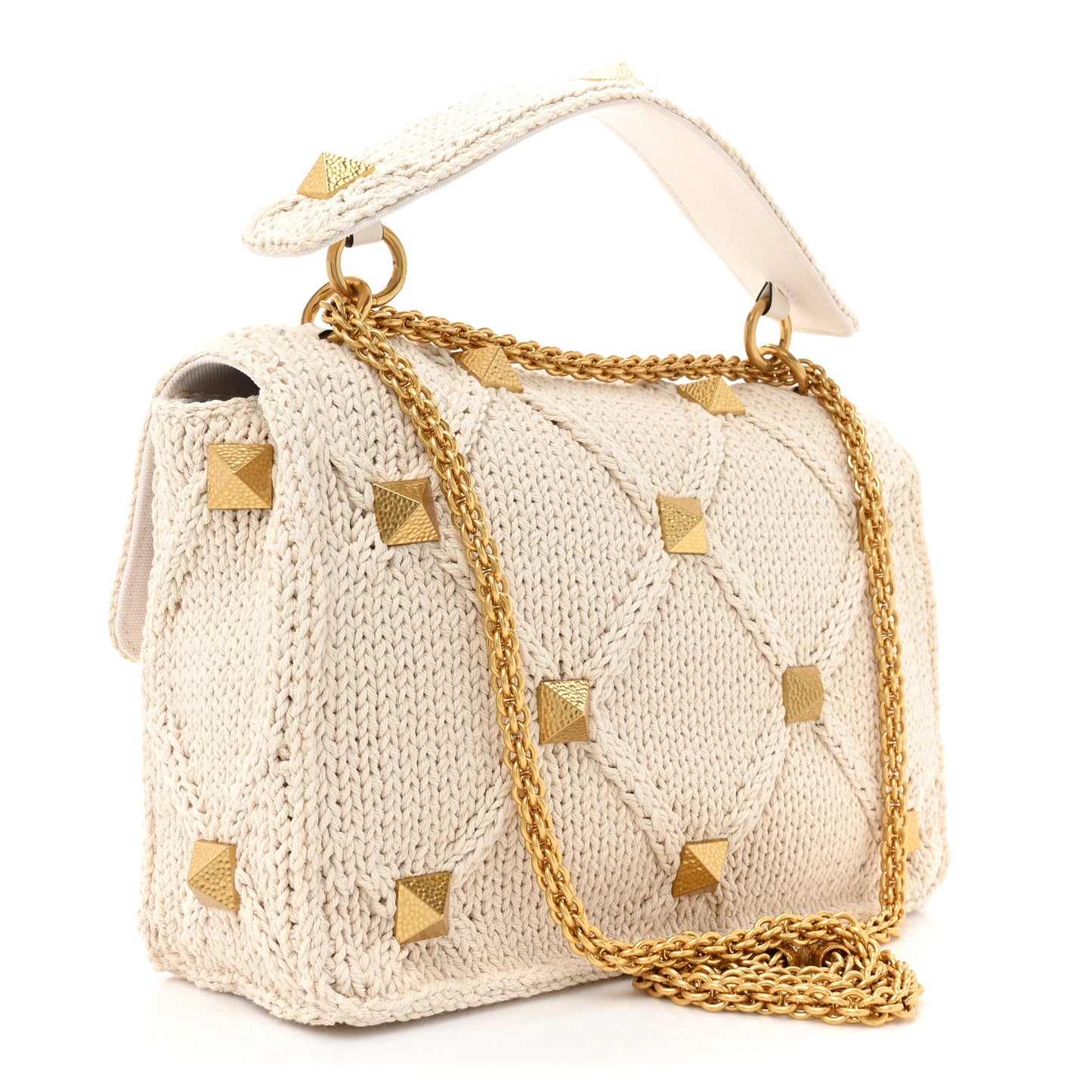 Knit Large Roman Stud Shoulder Bag Ecru