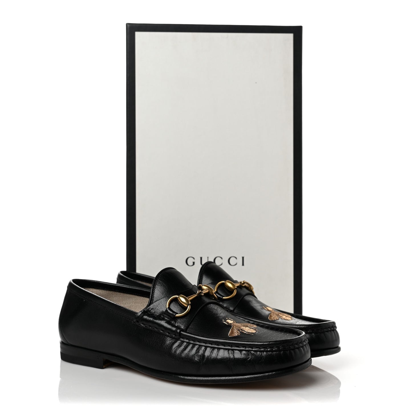 Calfskin Mens Bee Embroidered Roos Horsebit Loafers 7 Black