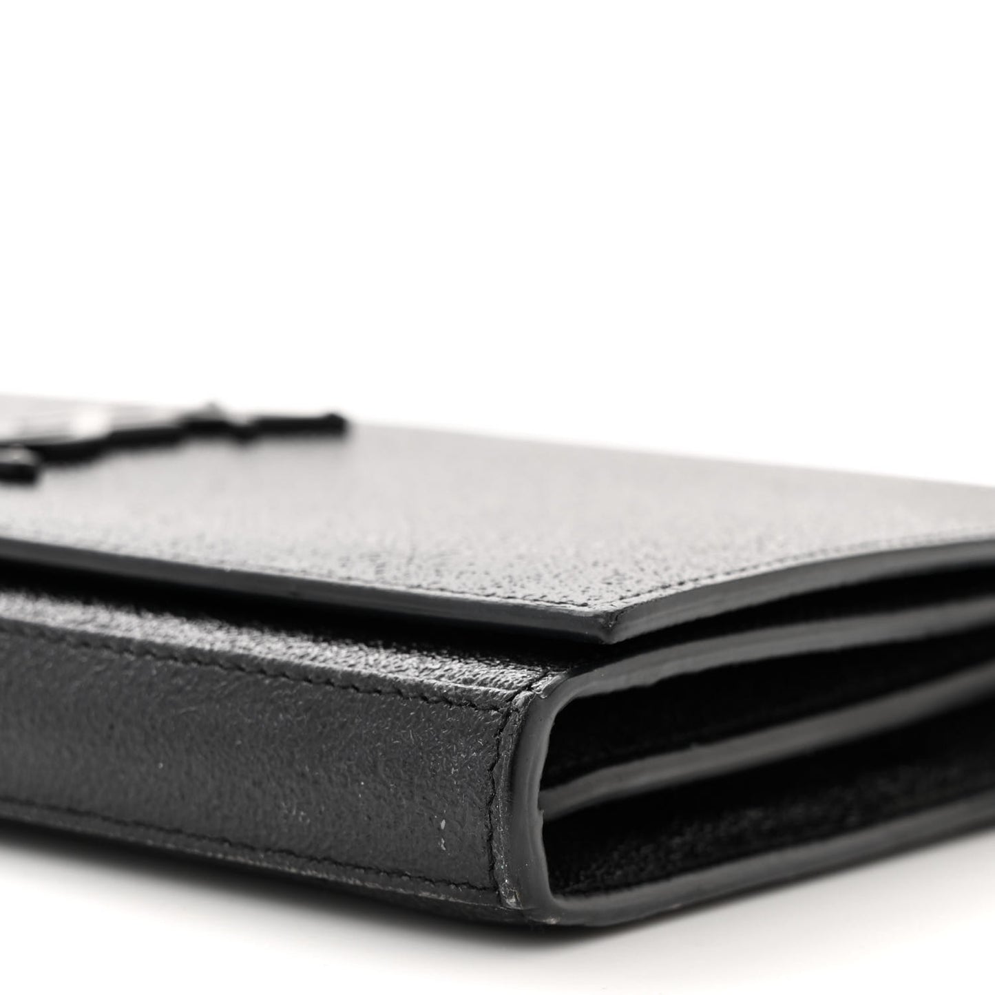 Grained Metallic Calfskin Monogram Chain Wallet Black