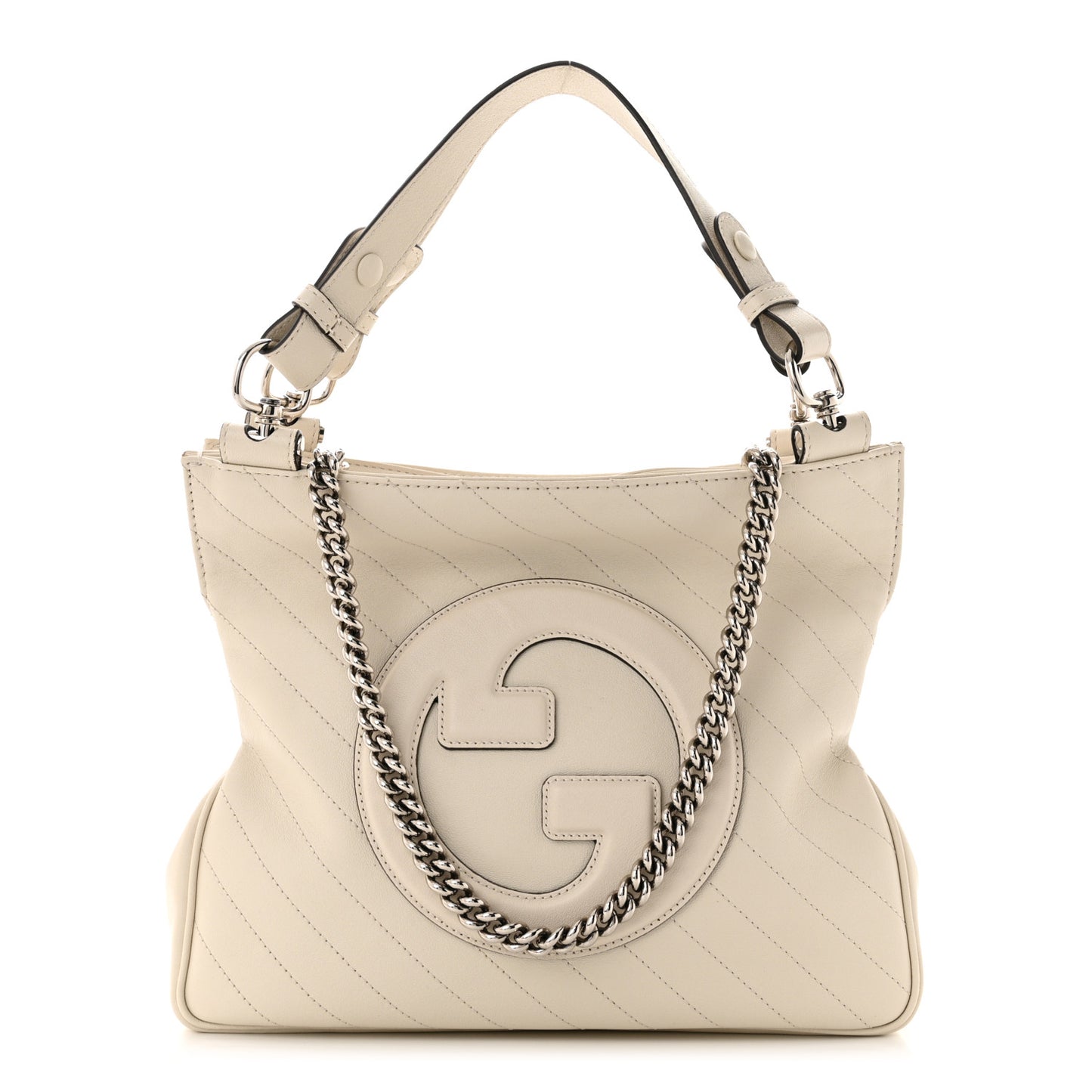 Sakai Be Green Calfskin Diagonal Stitched Small Blondie Tote Mystic White