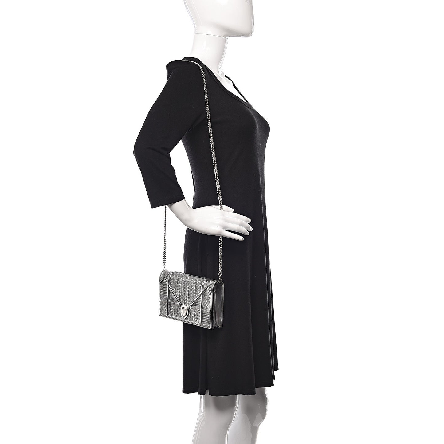 Metallic Patent Micro-Cannage Diorama Wallet on Chain Pouch Silver