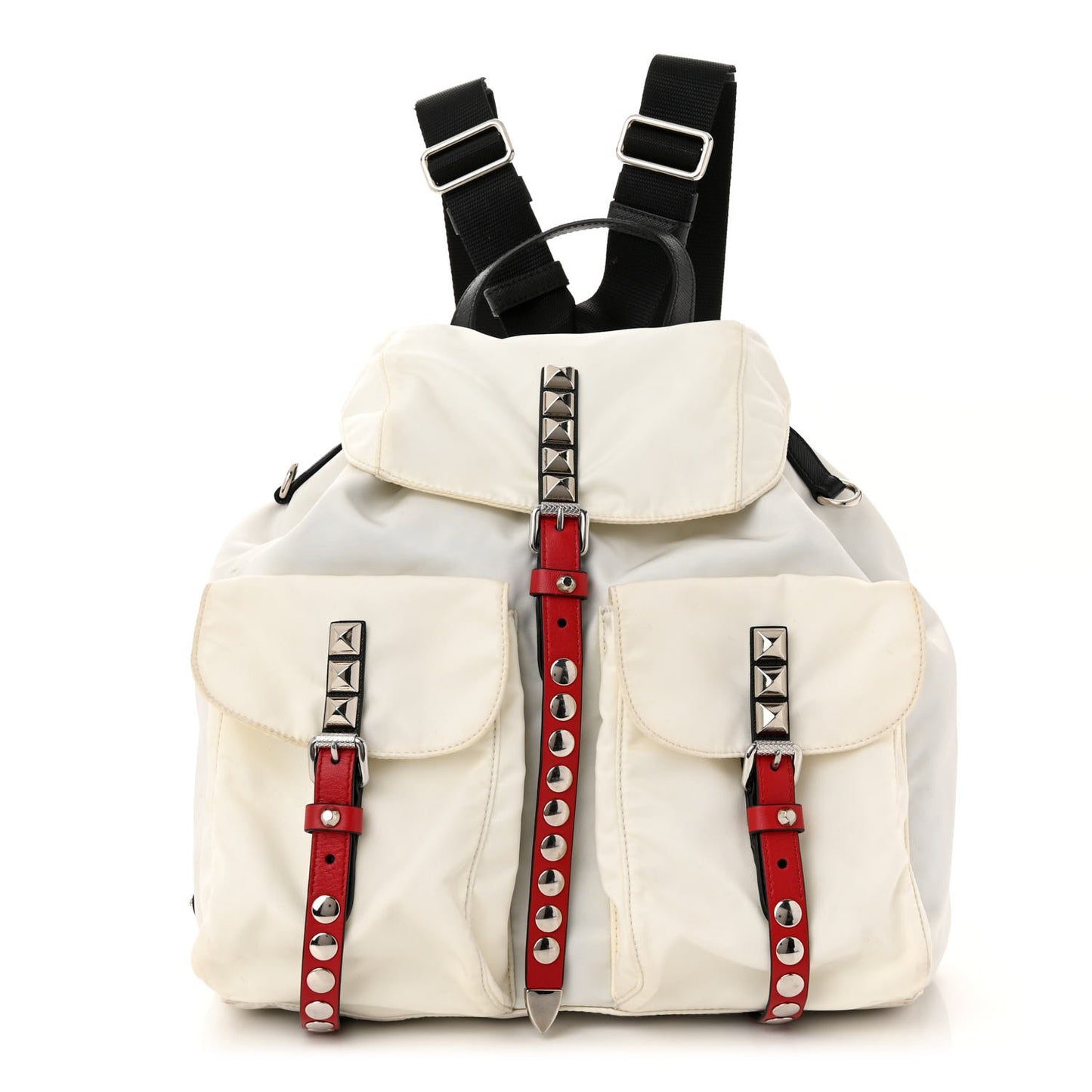 Nylon New Vela Studded Backpack White Fuoco