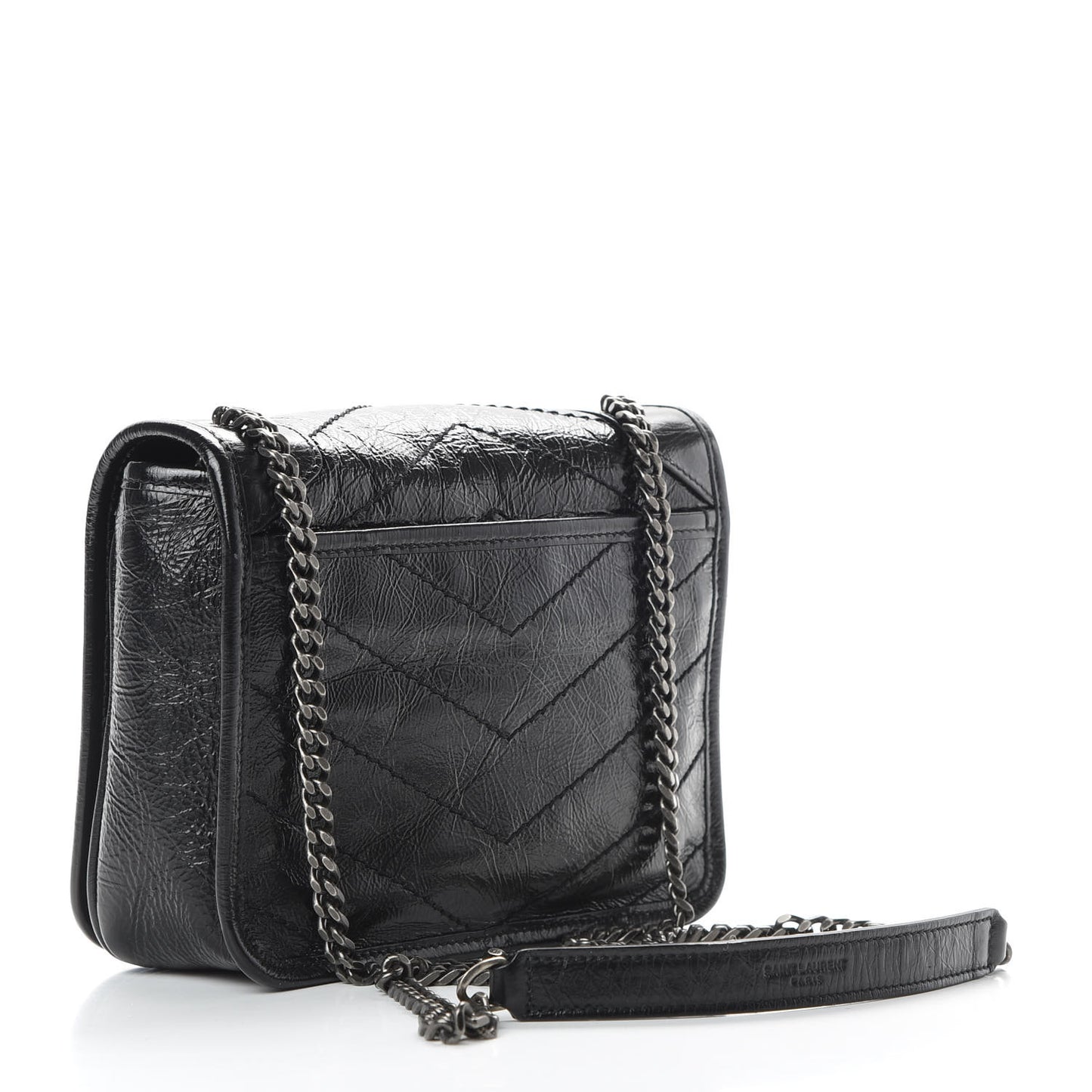 Crinkled Calfskin Matelasse Monogram Niki Chain Wallet Black