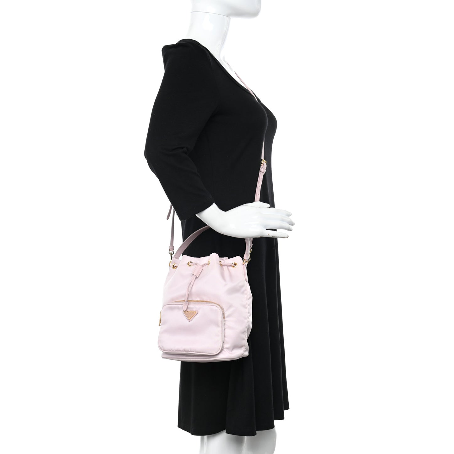 Re-Nylon Saffiano Duet Bucket Crossbody Bag Alabastro