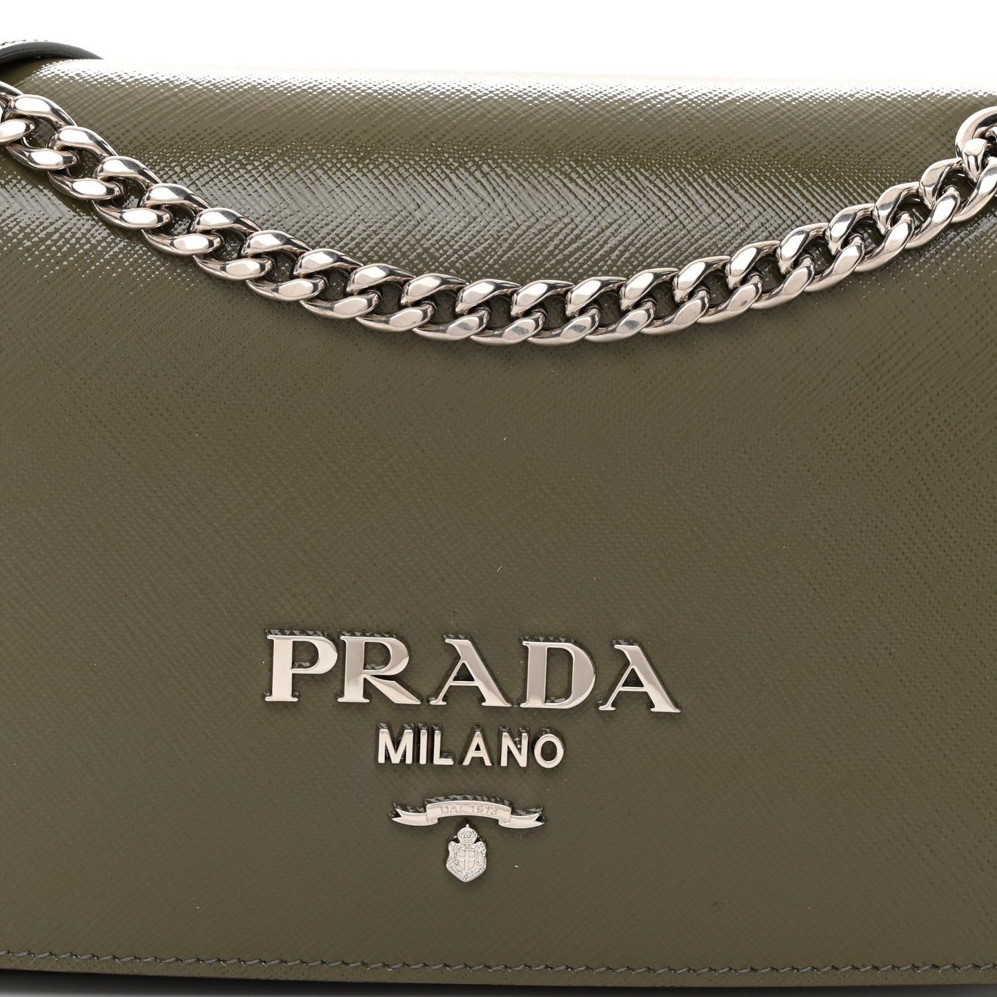 Saffiano Vernice Flap Chain Crossbody Bag Marmo