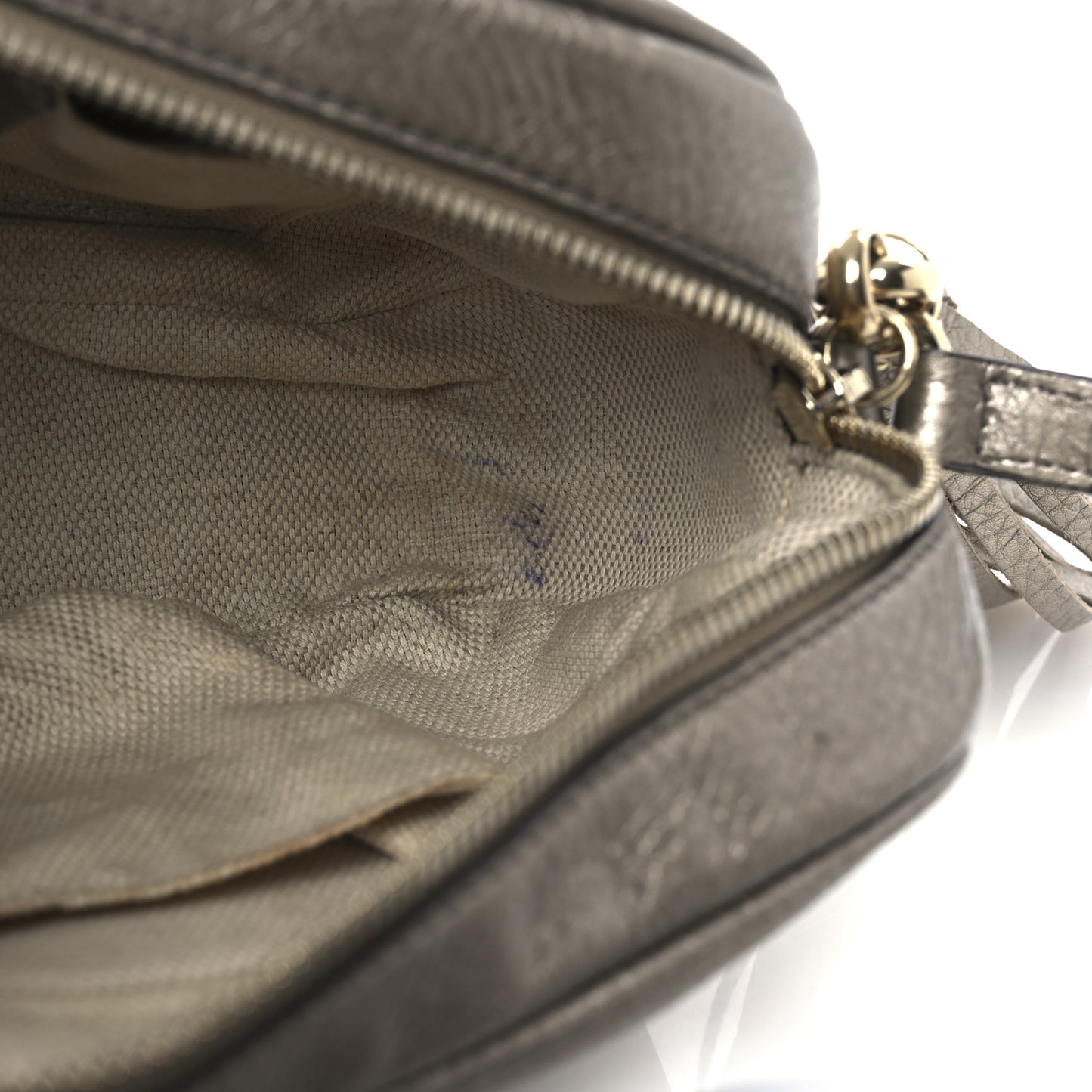 Metallic Pebbled Calfskin Small Soho Disco Bag Golden Beige