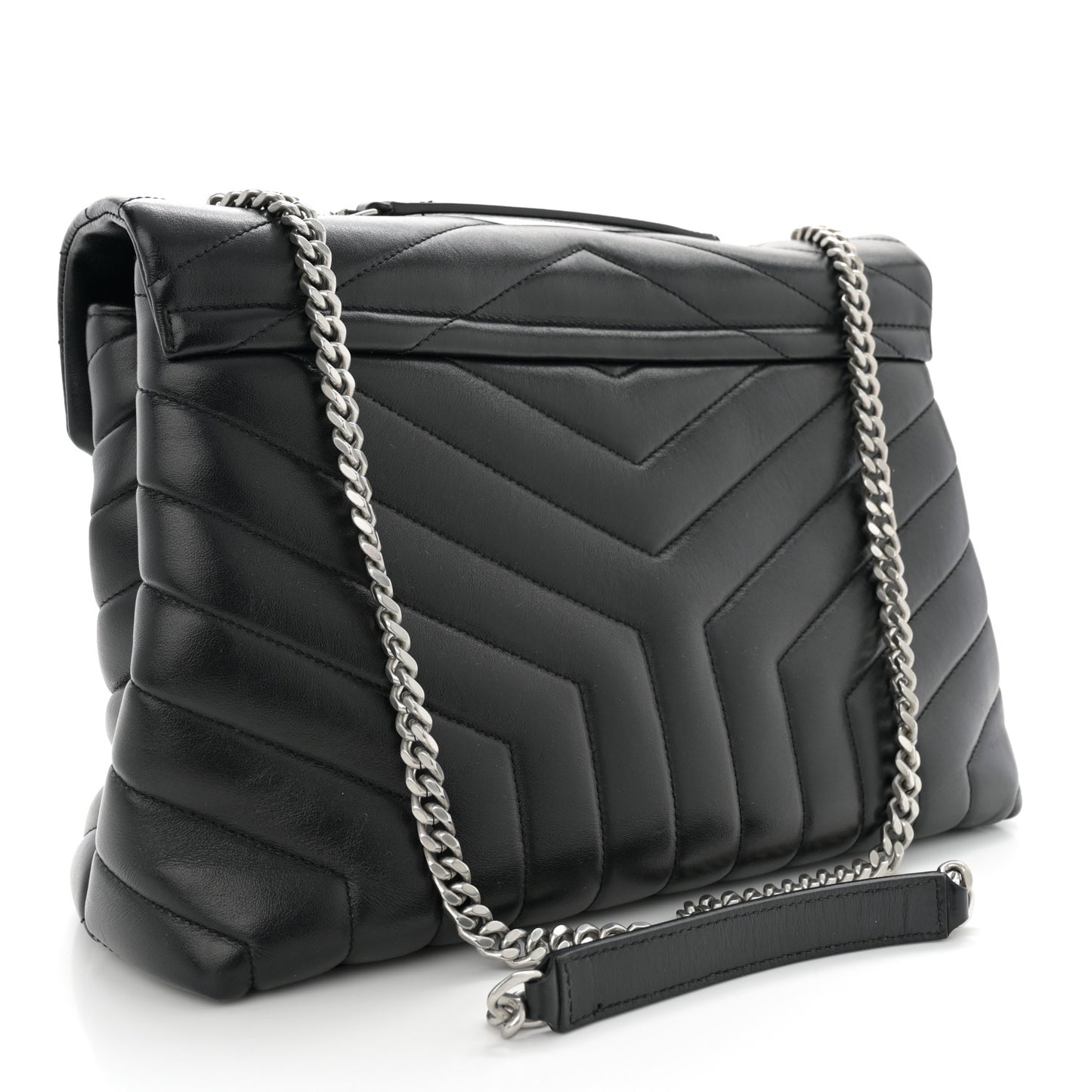 Calfskin Y Quilted Monogram Medium Loulou Chain Satchel Black