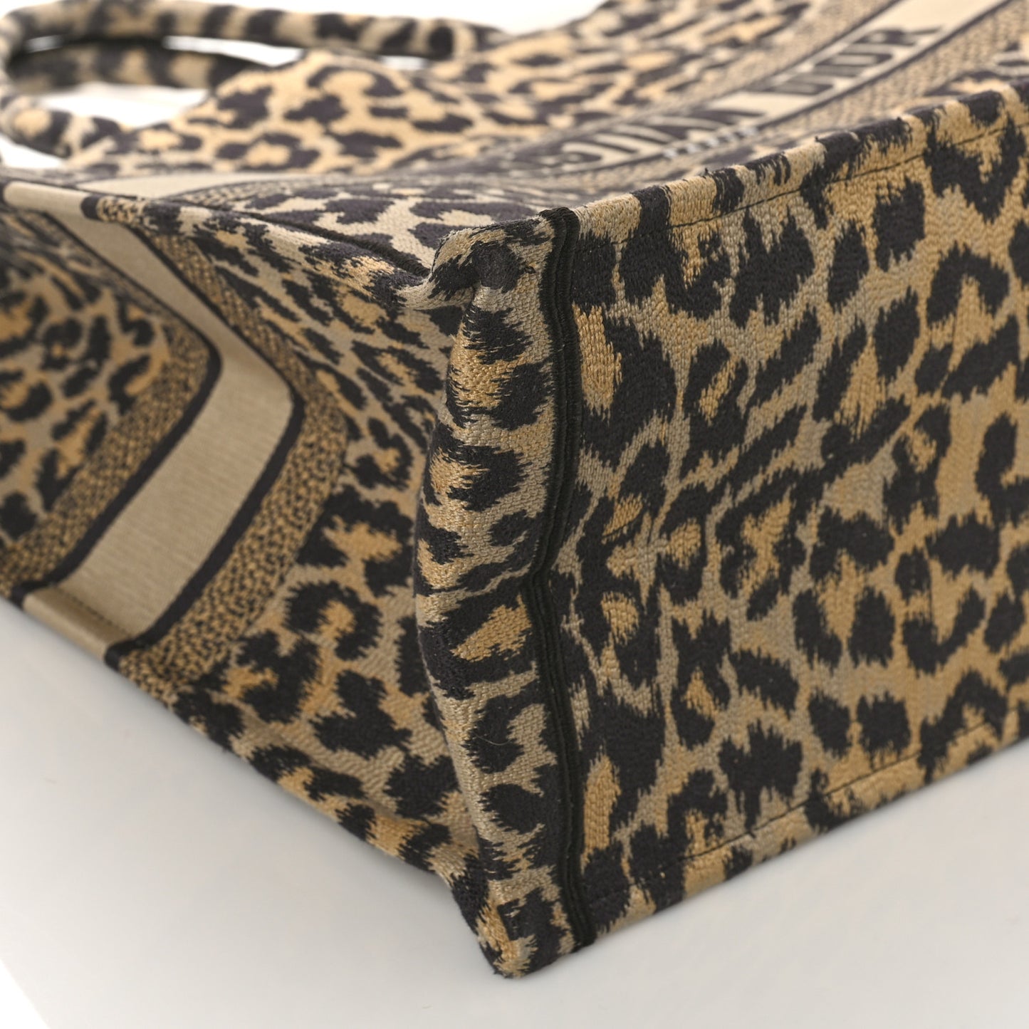 Canvas Mizza Embroidered Large Leopard Book Tote Beige