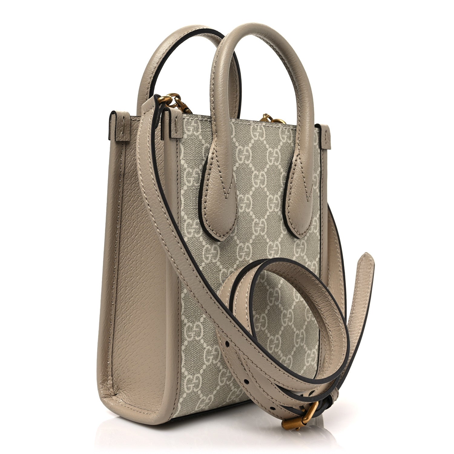 Gucci GG Supreme Monogram Textured Dollar Calfskin Mini Retro Interlocking G Tote Bag Beige Mystic White Oatmeal 3 of 7