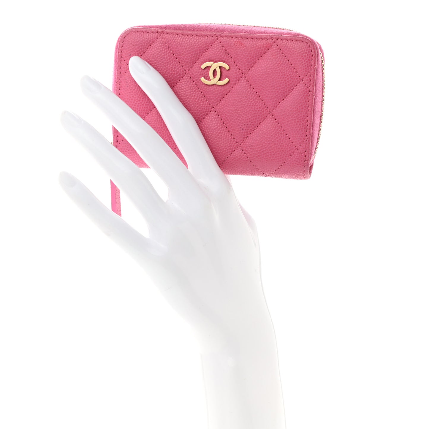 Caviar Quilted Zip Coin Purse Pink